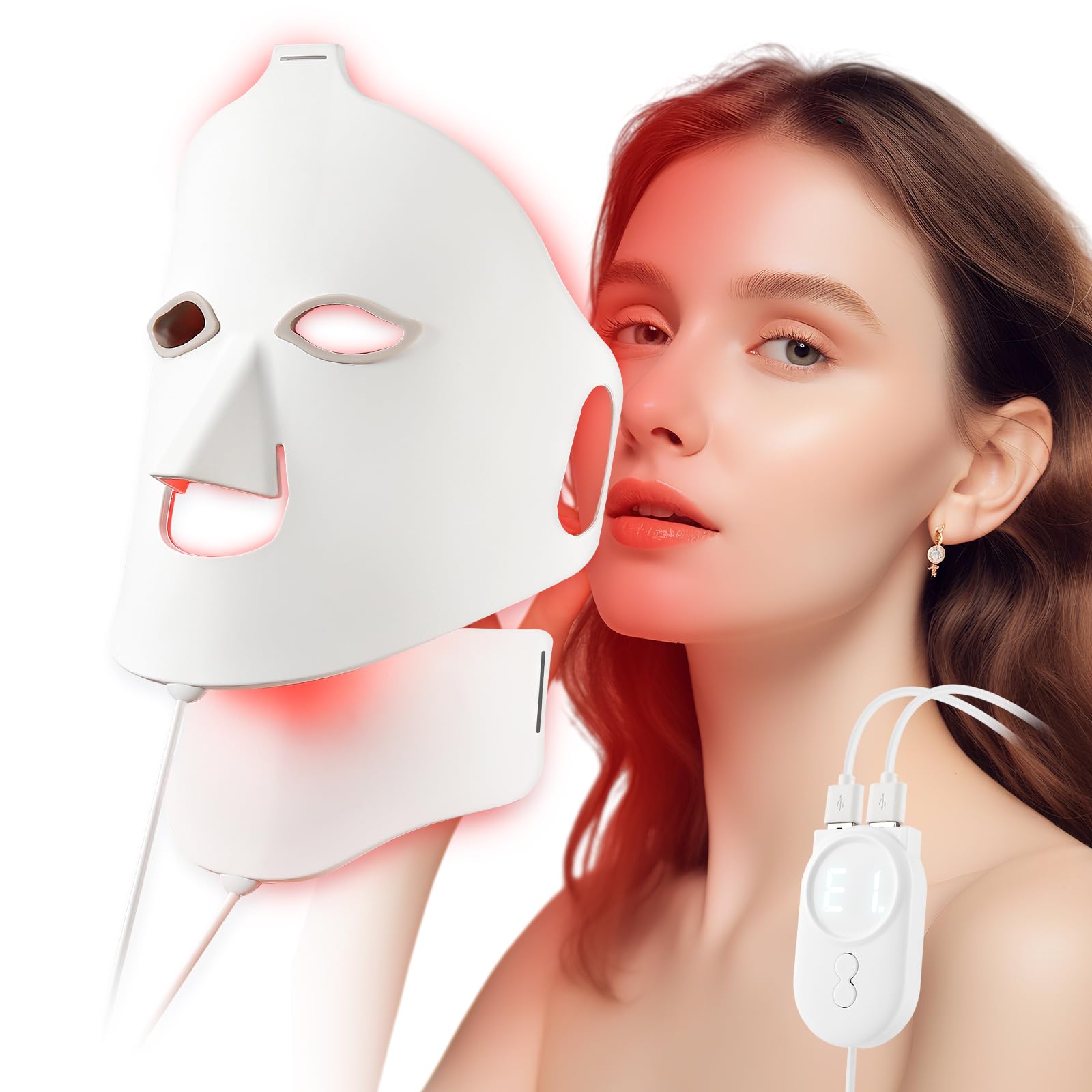Masque facial LED en silicone souple, masque de soin de la peau pour le visage et le cou, masque de thérapie par lumière LED, masque de thérapie à la lumière rouge, anti-ange, rajeunissement,