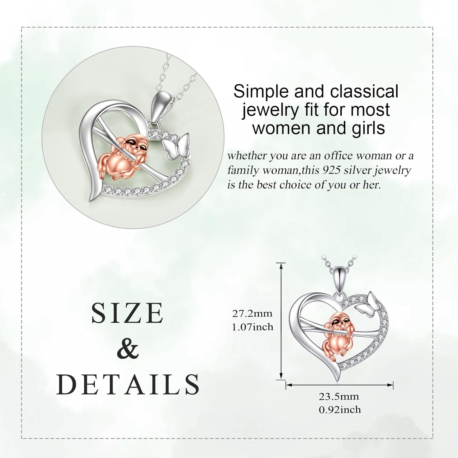 925 Sterling Silver Cute Animal Necklace Heart Sloth/Koala/Bee Pendant for Girls Jewelry Gift for Animal Lovers - Image 5