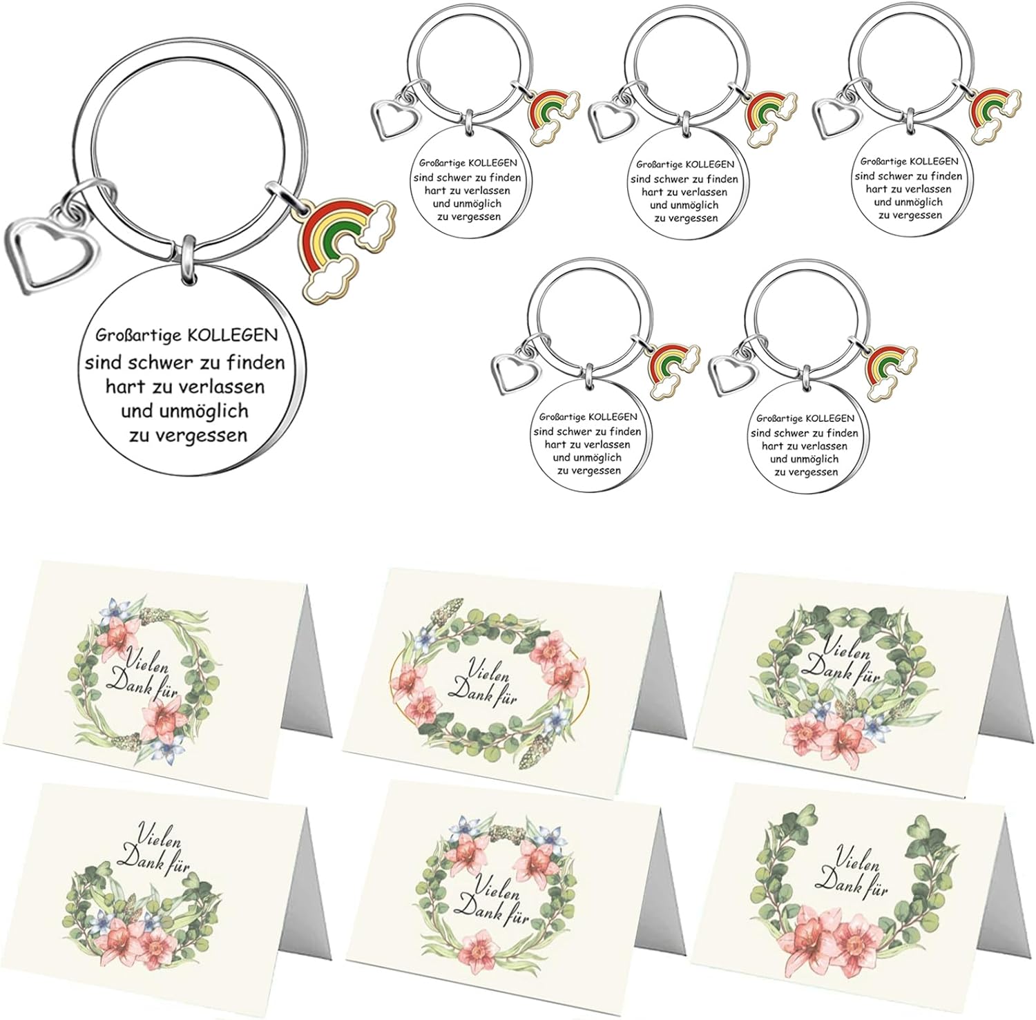 6x Abschiedsgeschenke Für Kollegen - Schlüsselanhänger Mit Dankeskarte