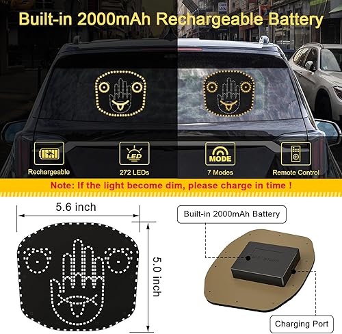 Miniatura 2 de Luz recargable para el dedo del coche y luz de señal de expresión, luz de dedo de mano con control remoto, luz de gestos del coche para expresarse,