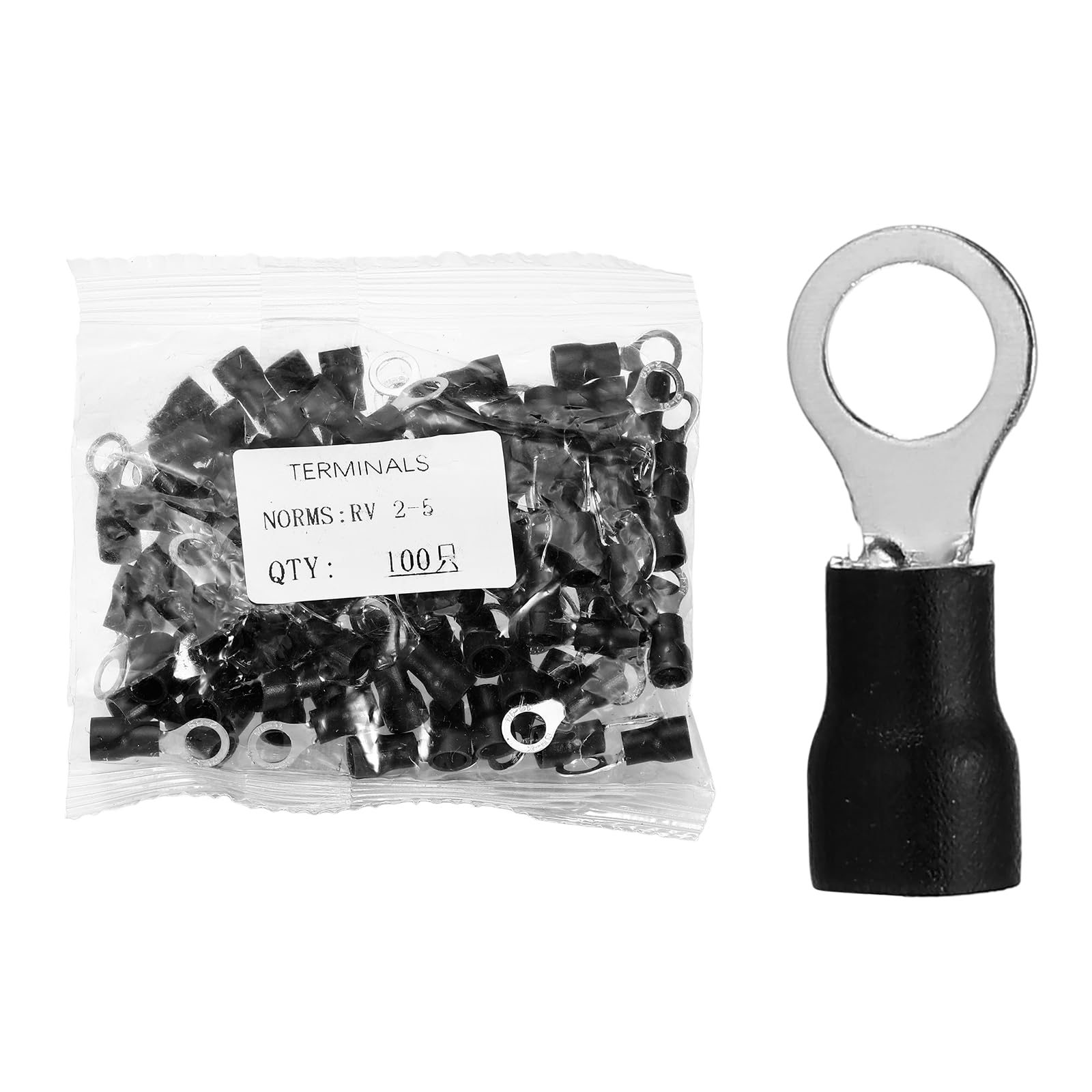 sourcing map 100pcs Terminals Ring Connectors #10" 16-14 Gauge, Black