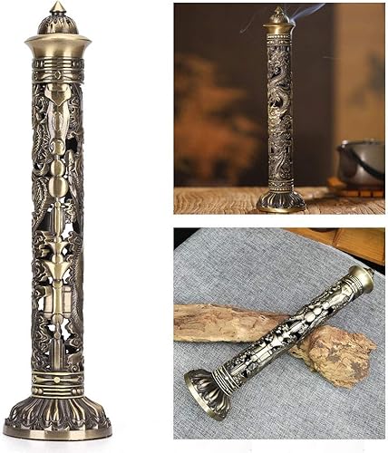Miniatura 2 de Palo de incienso de bronce con patrón de dragón y fénix para incienso, soporte vertical de incienso con atrapador para decoración del hogar, regalo