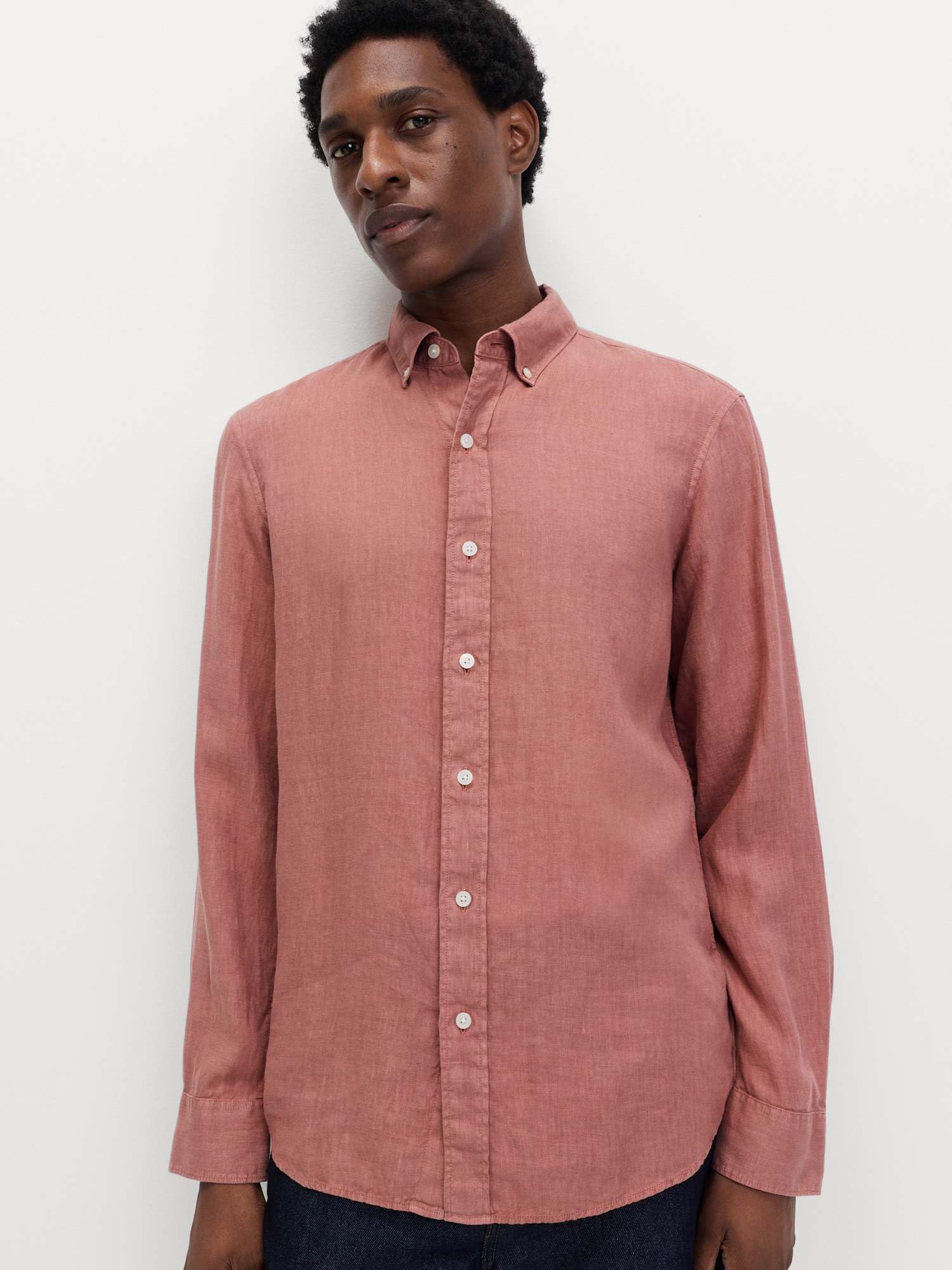 Marks & Spencer Camisa de Lino Puro Teñida en Prenda para Hombre, Ajuste Normal