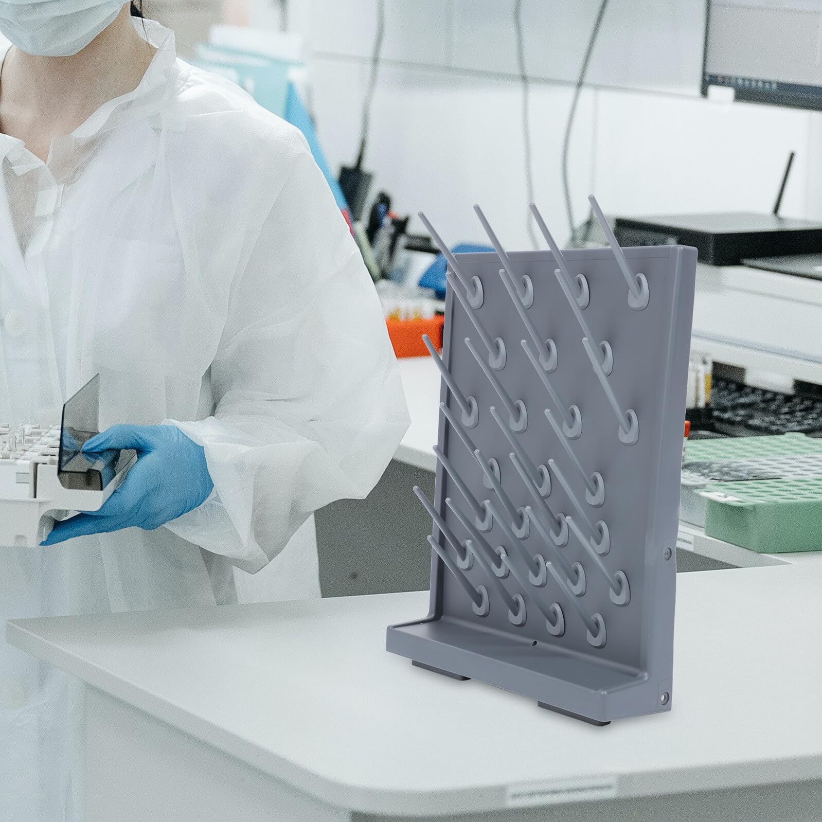 VALICLUD Supporto per Provette da Laboratorio in Plastica Pp, Rack di Essiccazione 27 Pioli, Set 2 Pezzi Nero, Robusto e Leggero per Uso Scientifico e Industriale