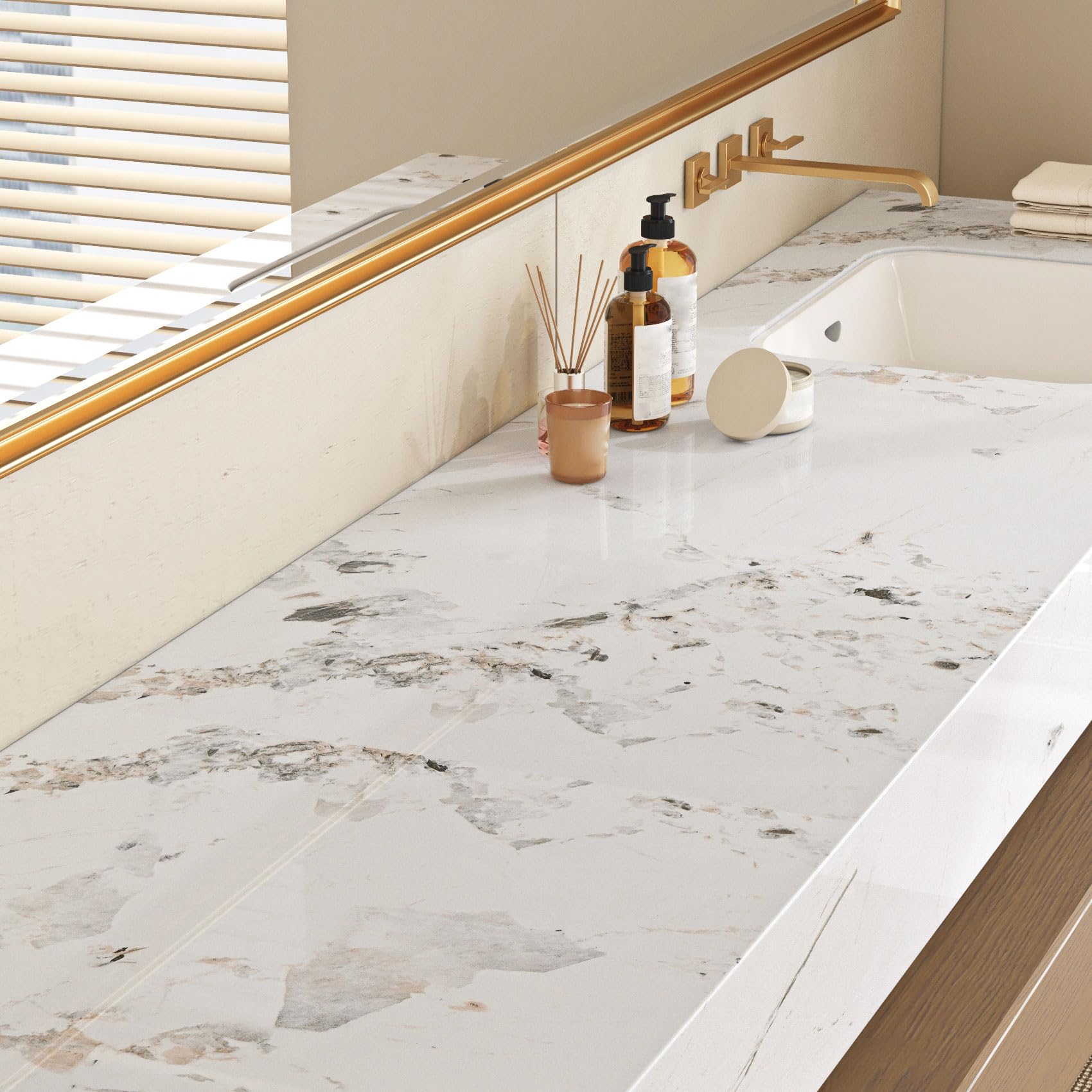 Decotalk Pellicola Adesiva Per Mobili Effetto Marmo Bianco 90X500cm Carta da Parati Cucina Impermeabile Pellicola Adesive Per Mobili Armadio Carta Adesiva Marmo Rivestimento Parete Camera da Letto