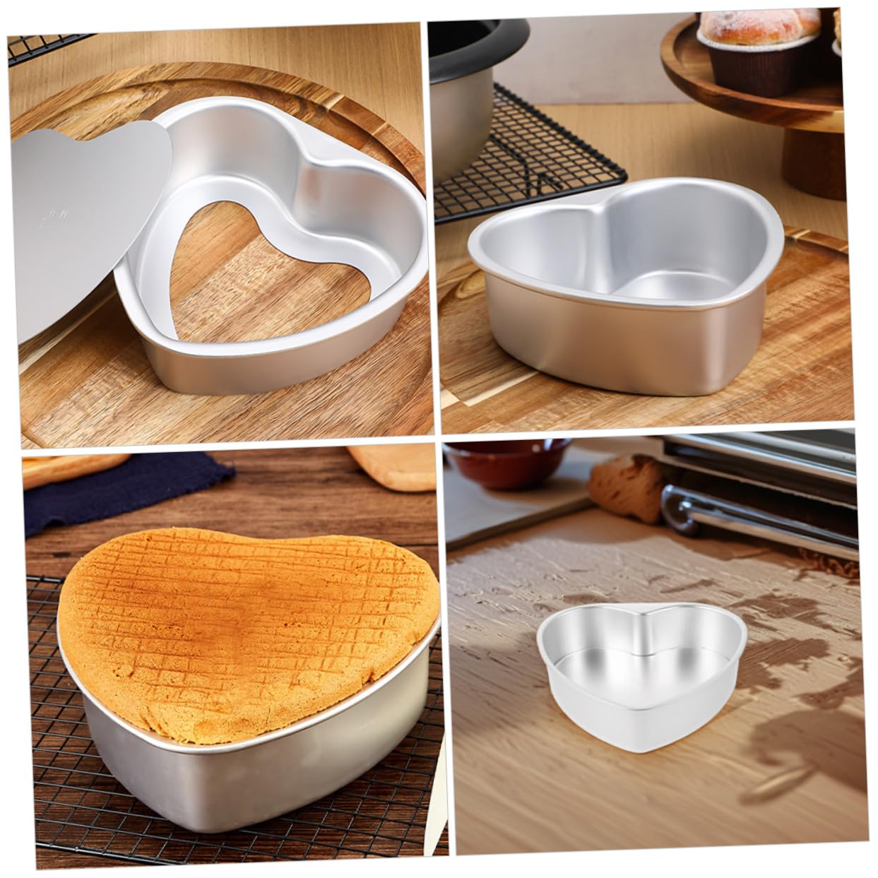 VALICLUD Molde para Pastel en Forma de Corazón 7 Pulgadas Aluminio con Base Extraíble Diseño Multiusos para Hornear Mini Tartas Cumpleaños Bodas Set de 2 Piezas