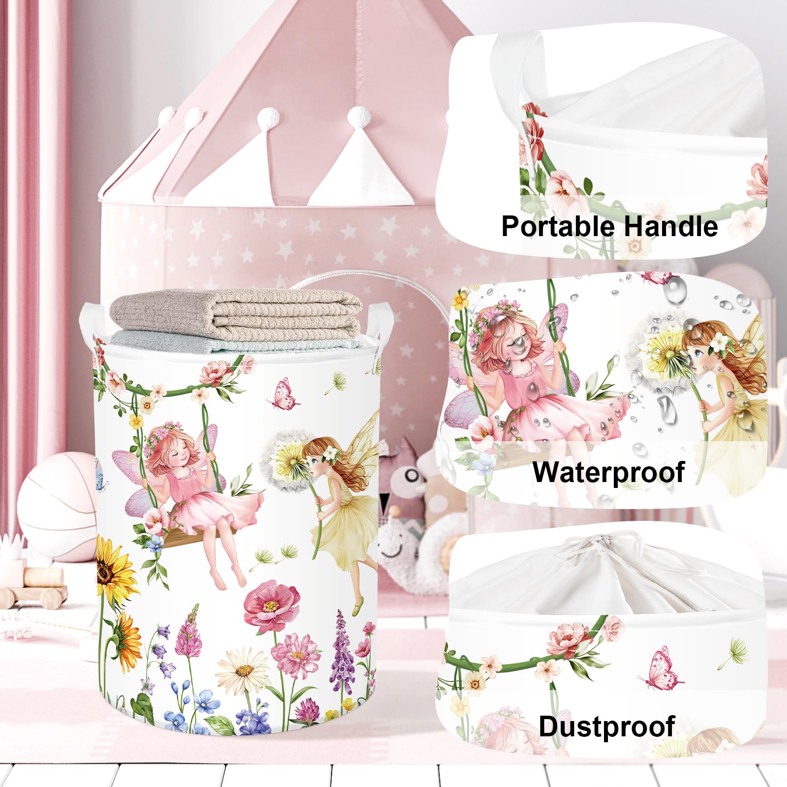HUUMONSS Adorable Princess Storage Basket for Parents Organizing Kids Toys Clothes Large Collapsible Girls Gift Toy Box Bin Laundry Hamper for Bathroom Shower,Fairy,63L - Image 4