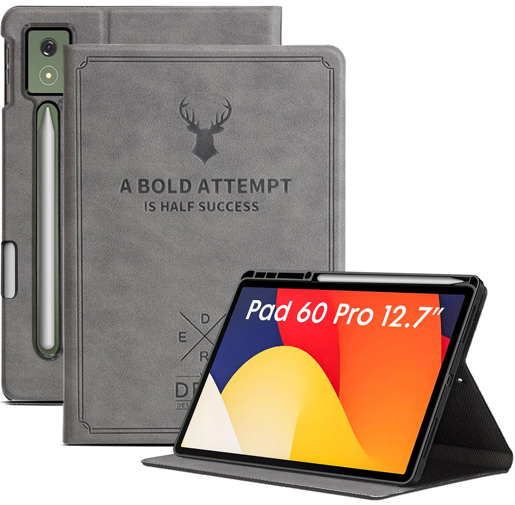 Robustrion Case for Moto Pad 60 Pro 12.7 inch Cover Case with [Pencil Holder], Deer Pattern Flip Cover for Motorola Pad 60 Pro Cover 12.7 inch [Auto Sleep Wake Support] - Grey-image-25