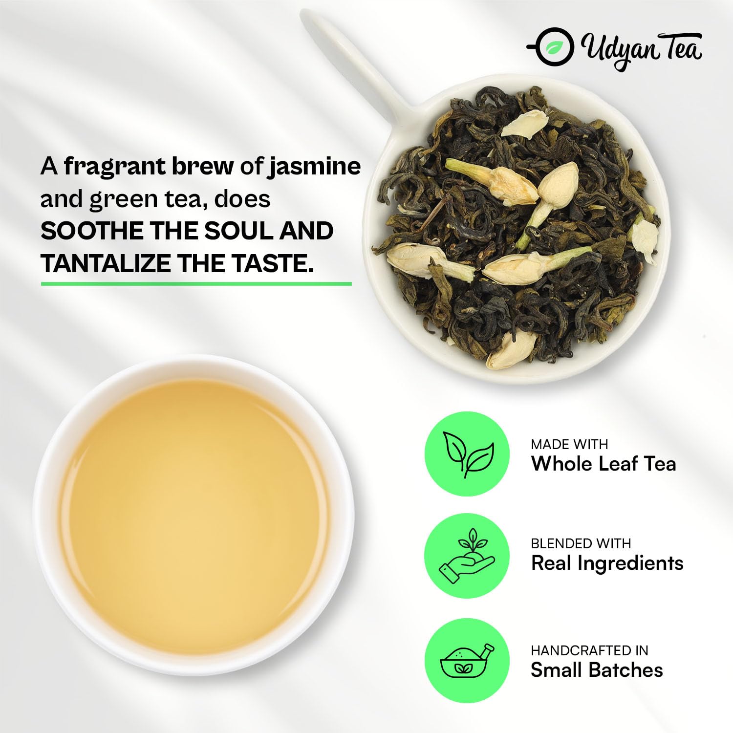 Udyan Tea Jasmine Jade Green Tea - Premium Whole Leaf with Fresh Jasmine Buds | Boost Immunity & for Relaxation | Good for Skin- 50g 1