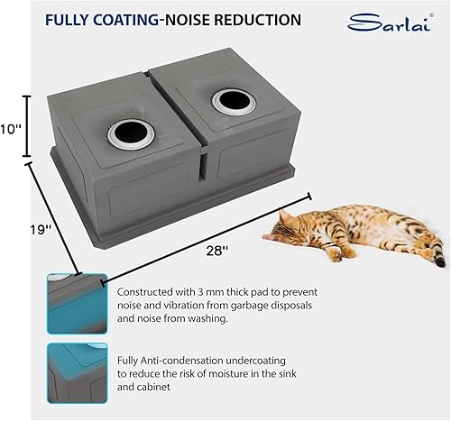 Vista 136 de Sarlai Fregadero doble de 33 piezas para empotrar - Fregadero de cocina de 33 x 19 pulgadas, acero inoxidable de calibre 16, esquina redonda, doble