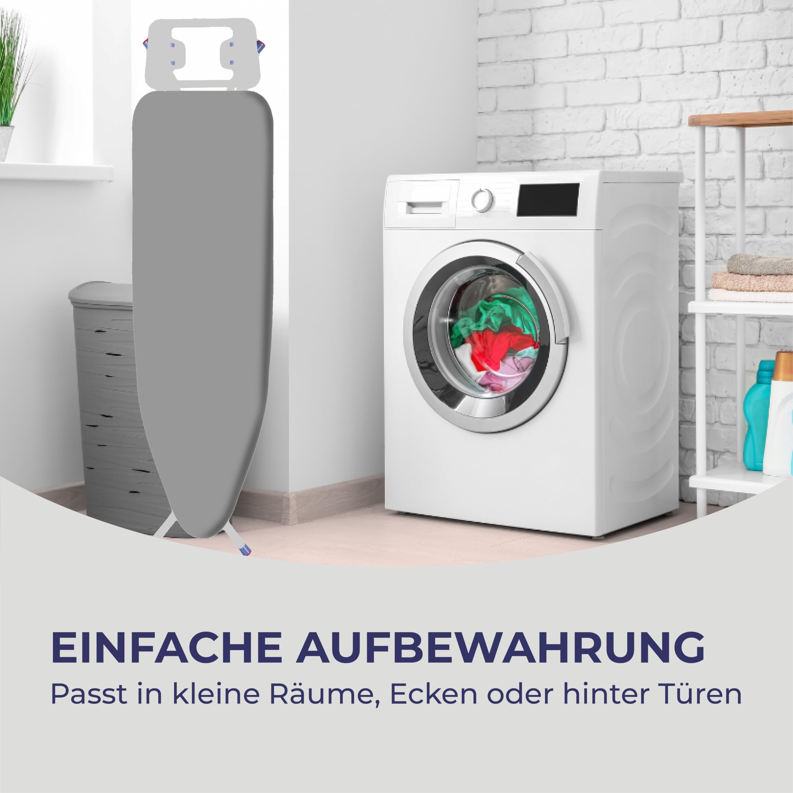 STAHLMANN ® Bügelbrett [114x34 Bügelfäche ] Grau mit rutschfesten Füßen – robuster Bügeltisch – extra stabiles Bügelbrett [Made IN EU] – Tischbügelbrett