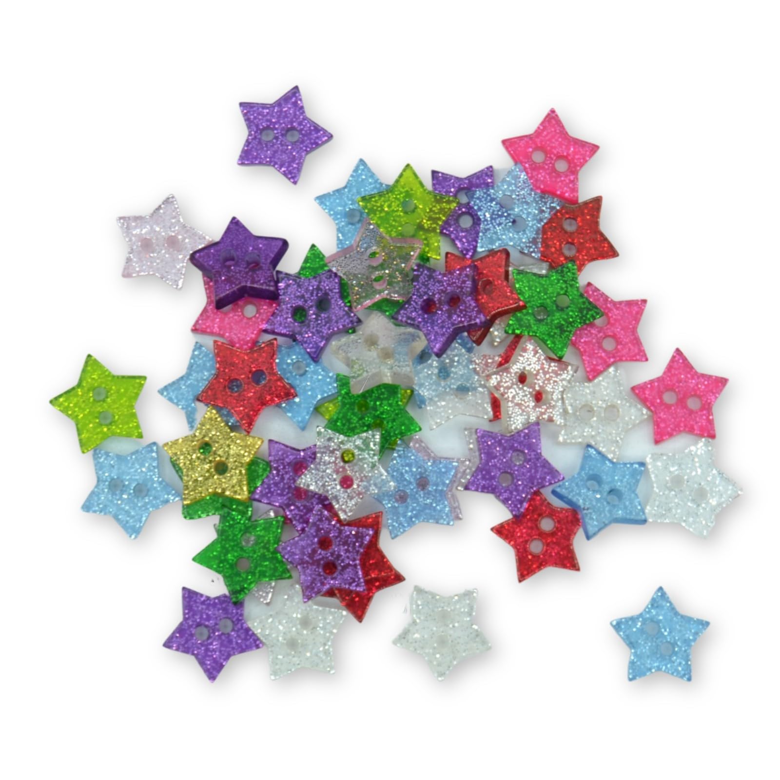 14mm Glitter Star Buttons - Choice of Colours - Ideal for Sewing/Knitting/Clothes & Scrapbooking (Mixed, Pack of 100)