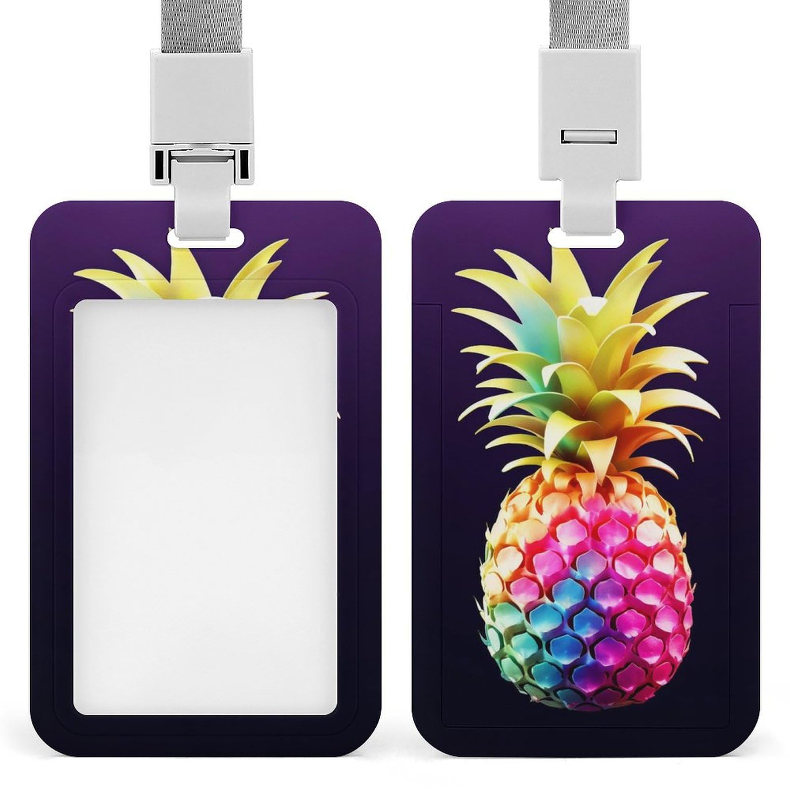 ID Card Holders for Lanyard,Colorful Pineapple Printed Badge Holder with Clear Window,Plastic Vertical Bus Pass Holders for Work Teacher Nurse Employees Proximity Key Cards Women Men — image 1