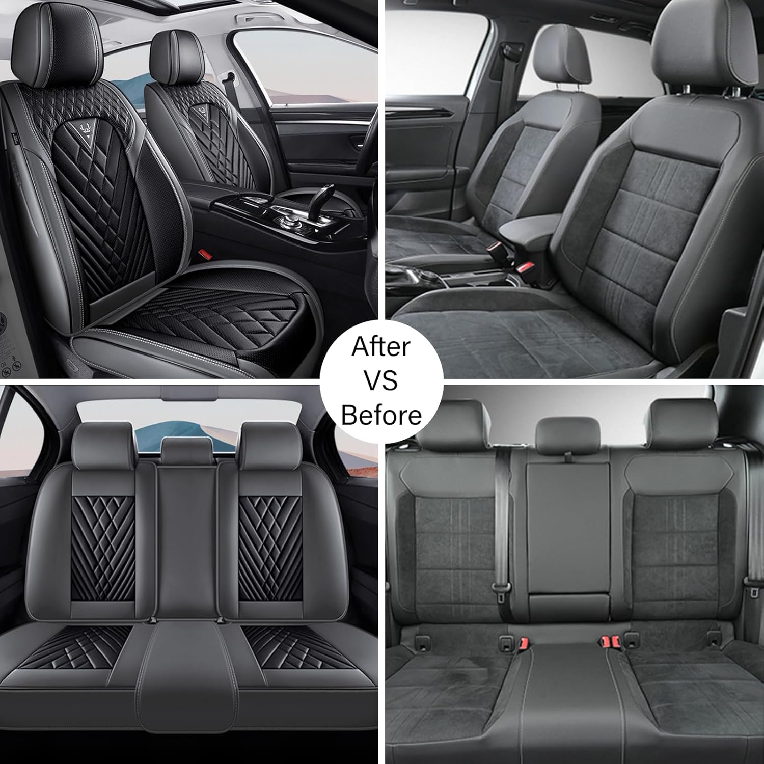 Car Seat Cover for Chevy Trax 2015-2024,Premium Nappa Leather Waterproof Anti-Slip Sports Seat Cover,Airbag Compatible Easy to Install Seat Protector Full Set(Gray&Black)