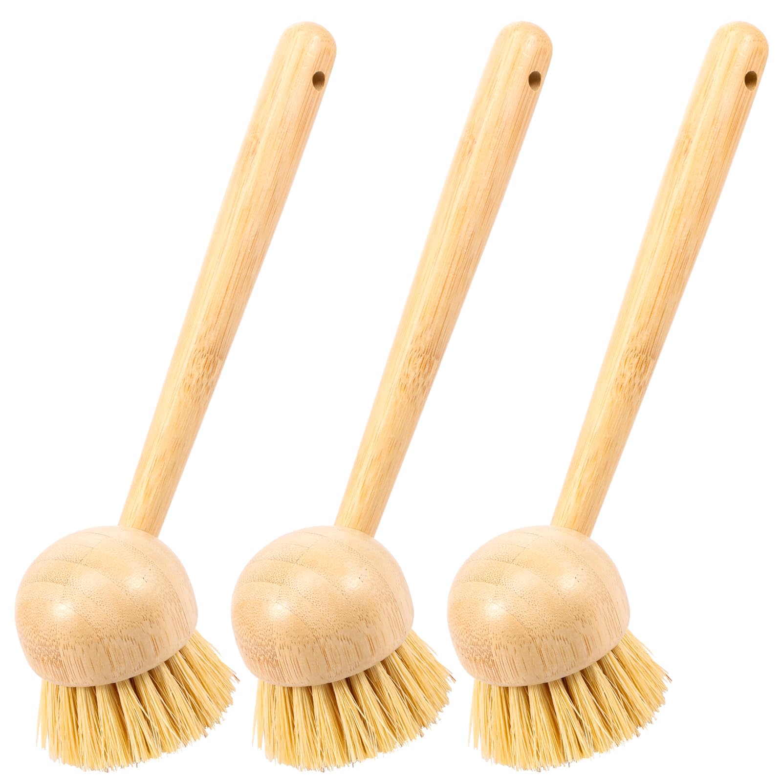 3 Pcs Dish Brush with Handle, Wood Dish Scrubber, Efficient Plate Scrub Brush, Dishwashing Scrubber, Reusable Dishs Cleaning Brushes, Portable Bamboo Dishs Scrub for Cleaning Pots Pan