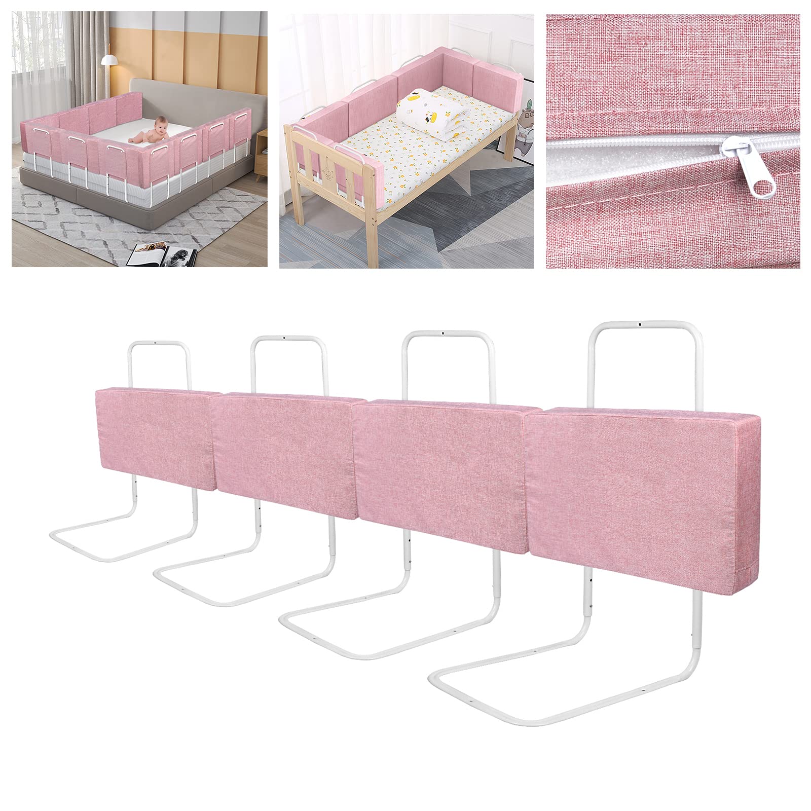 ACXIN Tubo de Acero Ajustable de 40 a 60 cm, para Camas Infantiles, Camas de Padres, Rejilla de protección de Cama, Altura Regulable, protección contra caídas (Polvo de Cereza, 50 x 4)