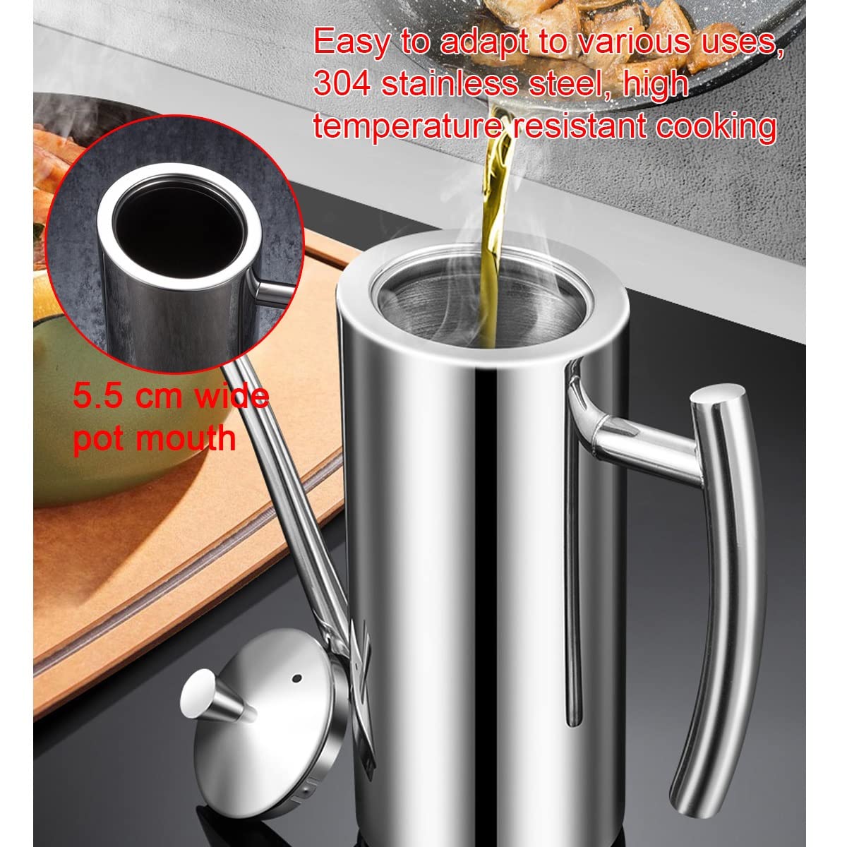 Dispenser per olio d'oliva in acciaio inox 304, antigoccia, per olio, aceto, salsa di soia, perfetto per cucinare e preparare cibi