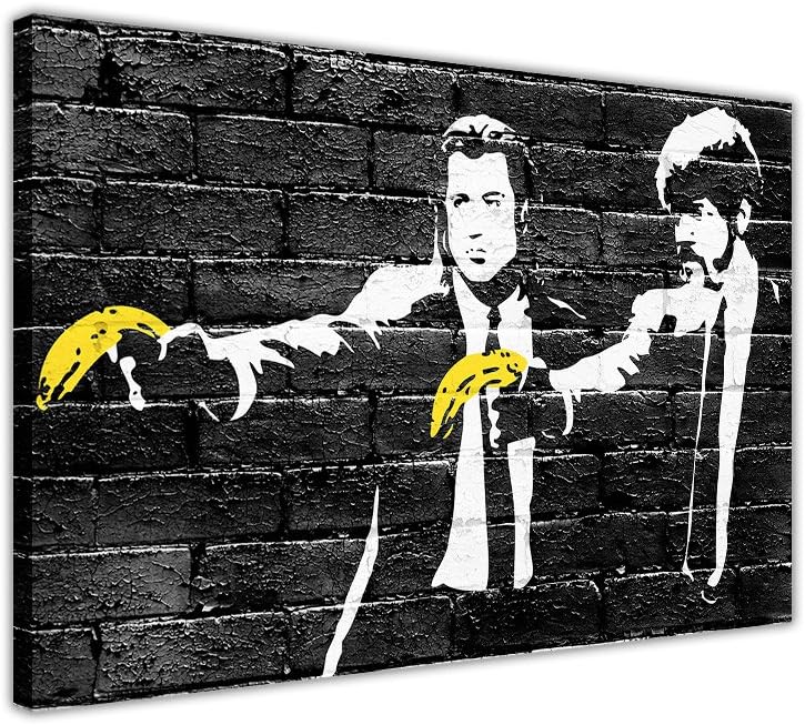 BANKSY PULP FICTION YELLOW BANANAS CANVAS PRINTS WALL ART PICTURES ROOM DECORATION POSTER BLACK PRINT