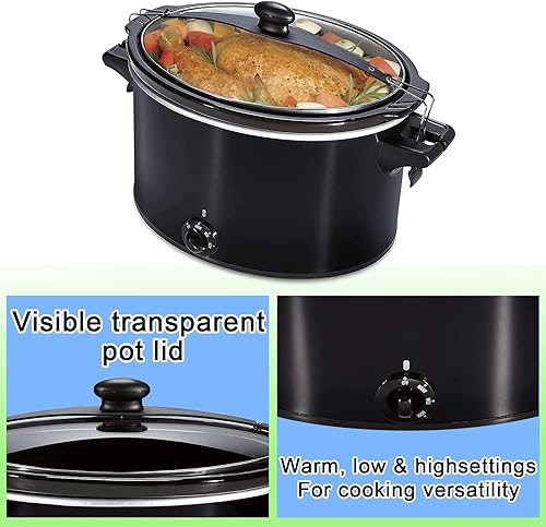 Miniatura 4 de Olla de cocción lenta extra grande de 10 cuartos de galón portátil con bloqueo de tapa color negro