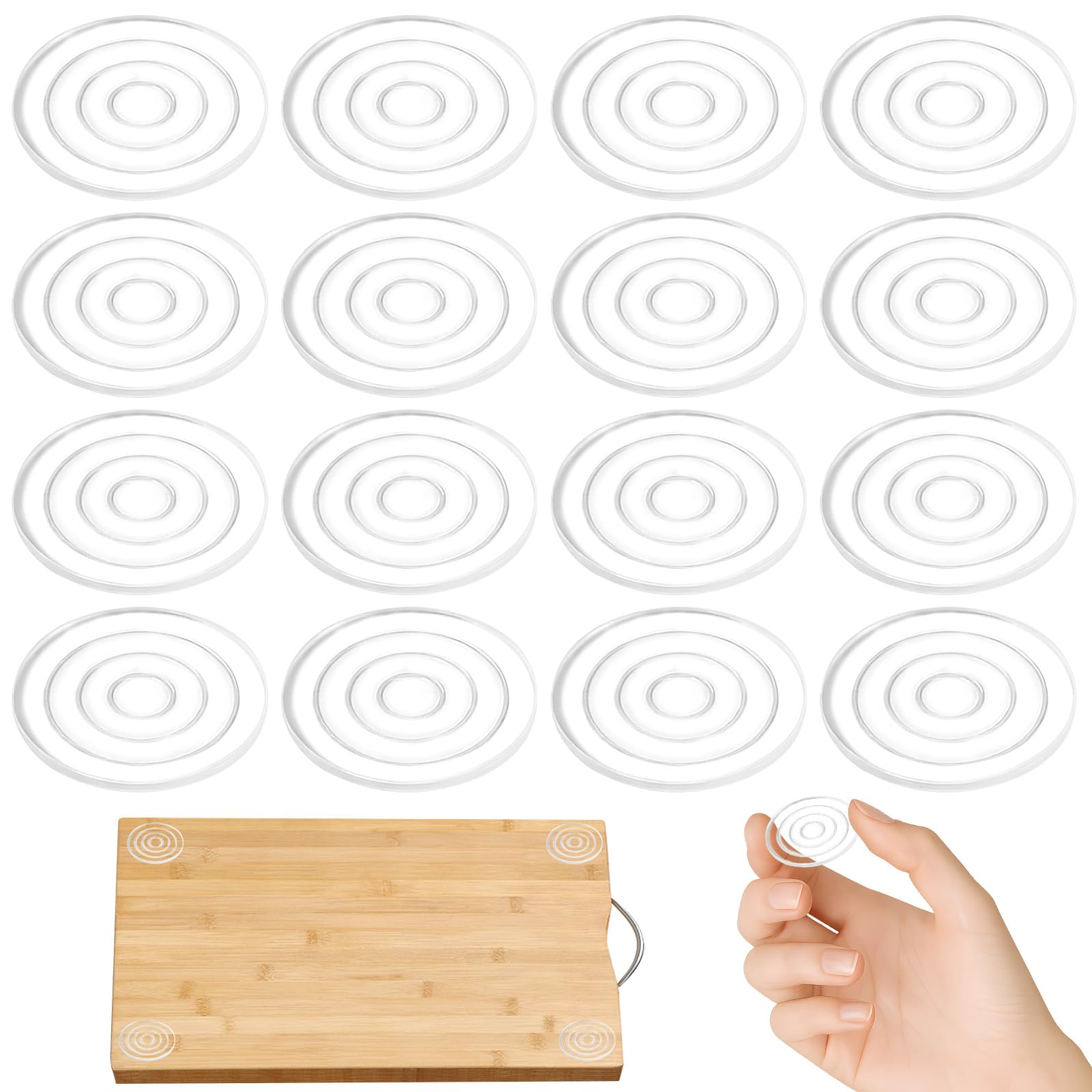 16Pcs 1.6 Inch Cutting Board Feet, Rubber Feet for Cutting Board Self-Adhesive Silicone Feet, Easy to Install No Screws Needed Washable Gripper Pads for Trays, Furniture