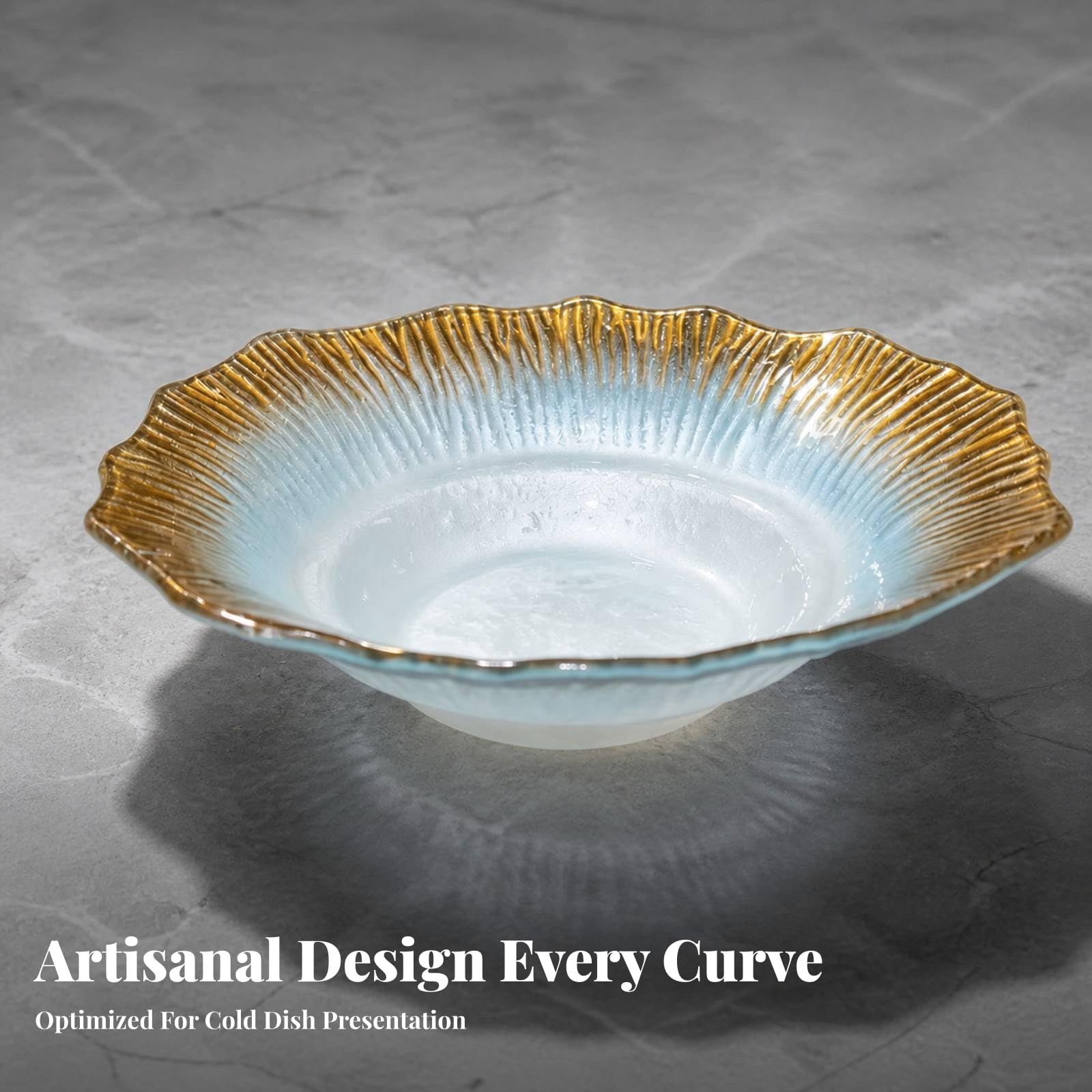 Plat en Verre avec Bord Doré Robuste, Bord Doré, Dégradé Bleu, Modèle 1 Petit Format, Petit Format — Diamètre 34 Cm, Hauteur 8 Cm