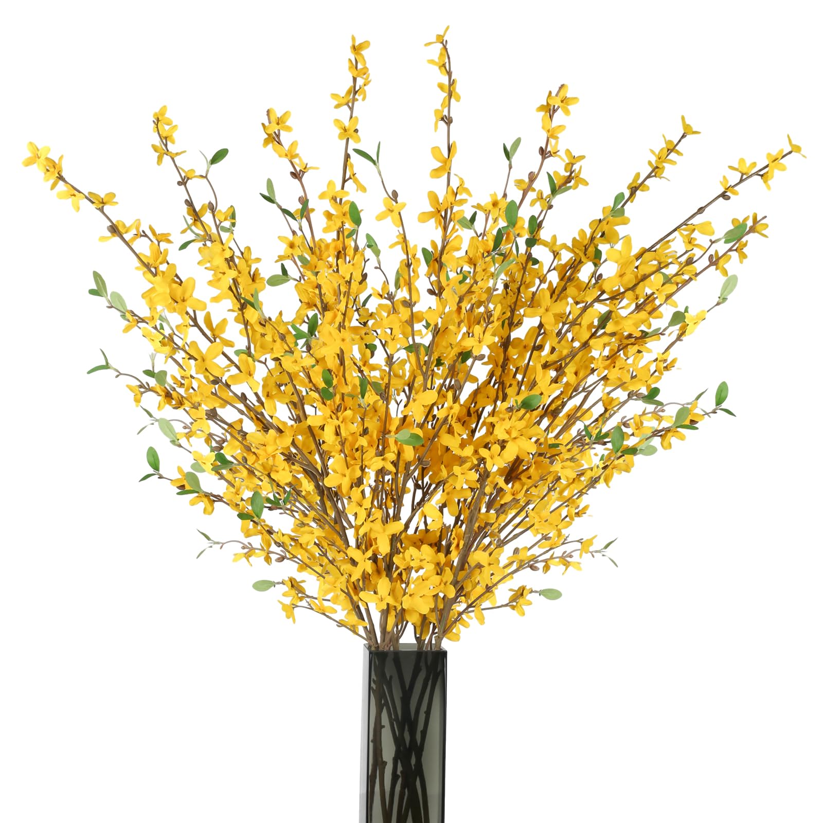 AILANDA 8PCS 40.6'' Fake Forsythia Stems Artificial Orchids Flowers Silk Forsythia Branches, Faux Long Stem Winter Jasmine Yellow for Spring Door Wreaths Floral Home Wedding Office Indoor Easter Decor