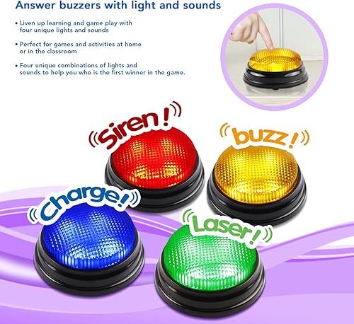 Miniatura 3 de BEAN LIEVE Paquete de 4 zumbadores de juego – Zumbador familiar con luces y sonidos, zumbadores de respuesta para aula, fiesta de cuestionarios,