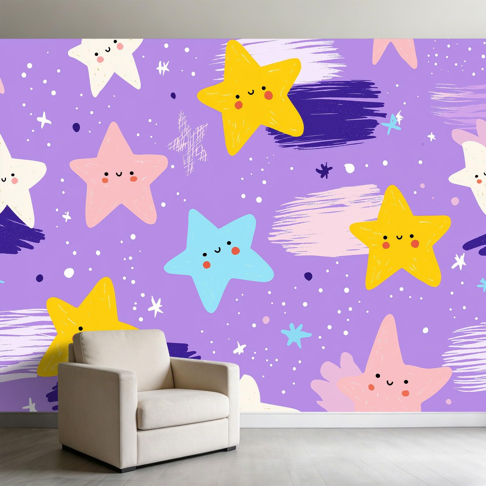Tapeta w gwiazdki kropki kreskówka 500 x 280 cm panoramiczny gobelin ścienny, ręcznie rysowana tapeta z włókniny do salonu dekoracja ścienna do pokoju dziecięcego