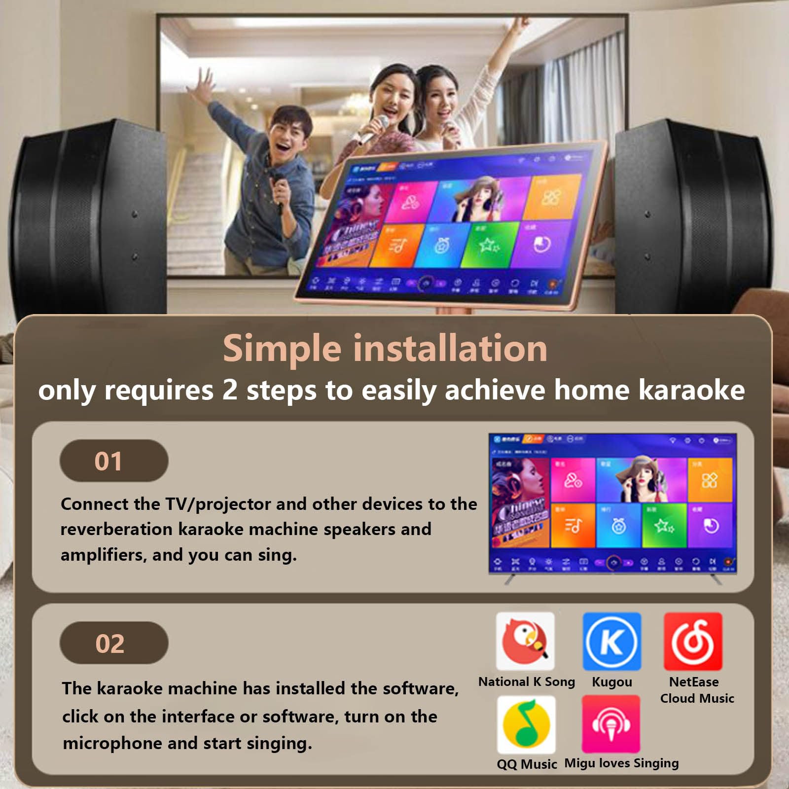 Macchina per Karaoke Intelligente, Touch Screen da 19,5 Pollici con visualizzazione dei Testi, Macchina per Karaoke Tutto in Uno con Microfono Wireless, Attrezzatura per Karaoke, b