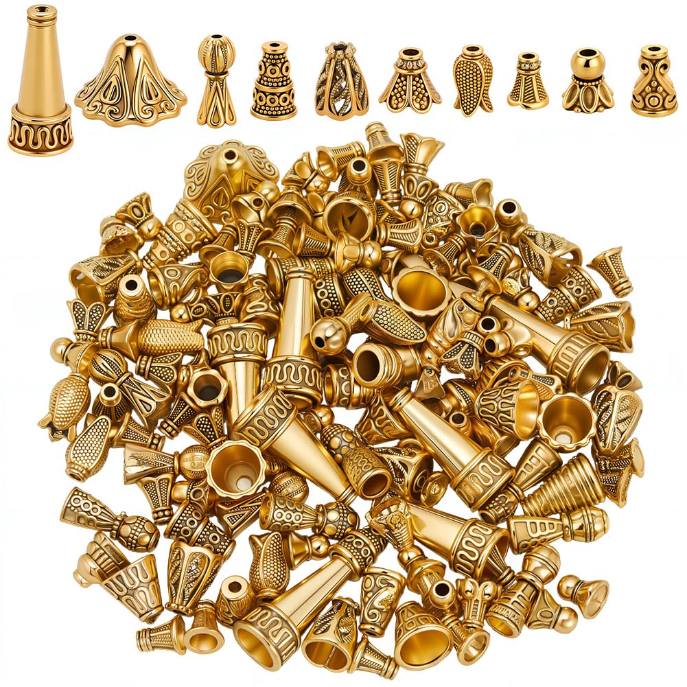 SUNNYCLUE 1 Box 100 Gram About 120Pcs Assorted Bead Caps Flower Bead Caps Gold Bulk Metal Alloy Vintage Tibetan Loose Filigree End Spacers for Jewellery Making DIY Crafts Earrings Bracelets Necklaces