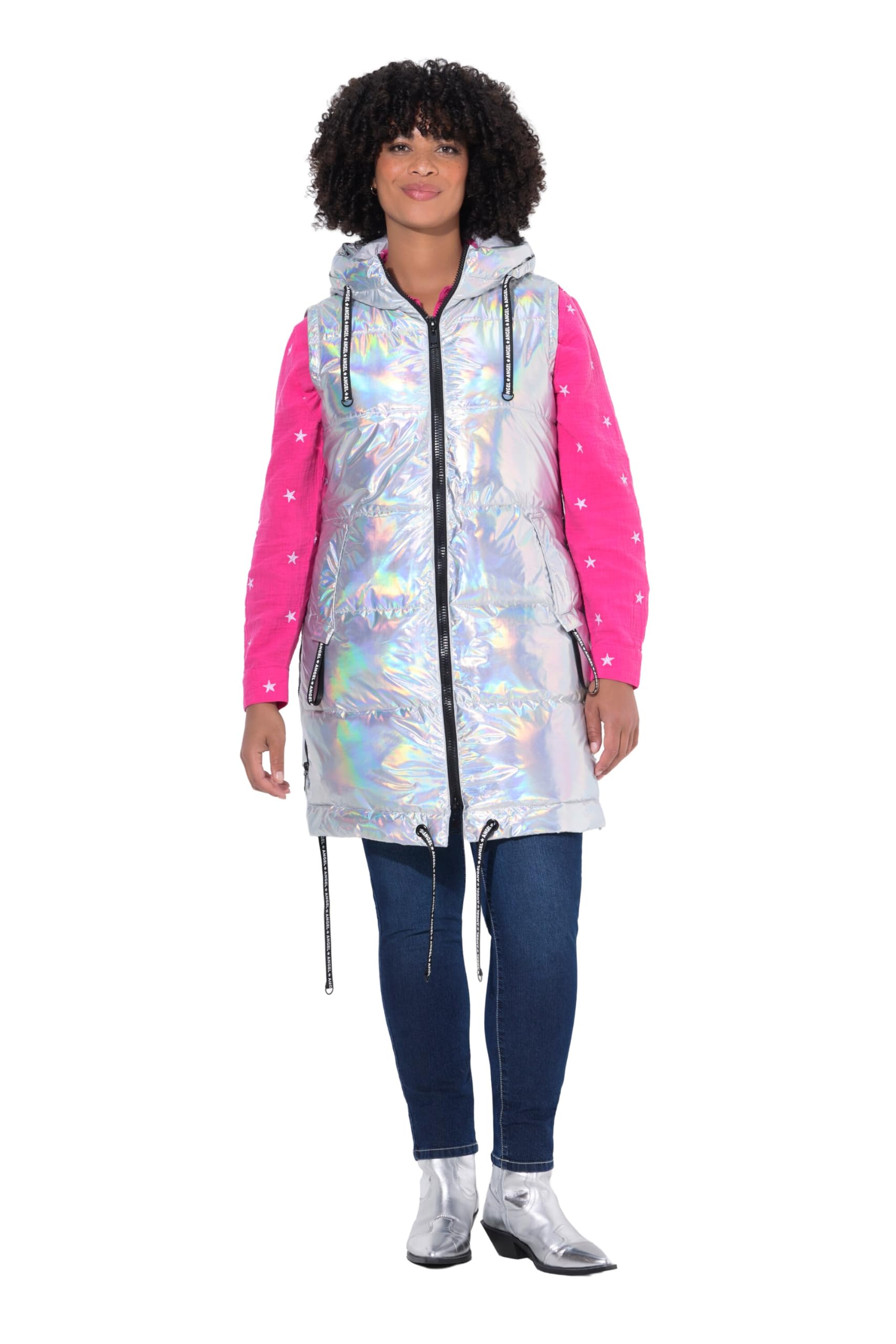 Angel of Style Damen große Größen Übergrößen Plus Size Long-Steppweste, A-Linie, Kapuze 833900