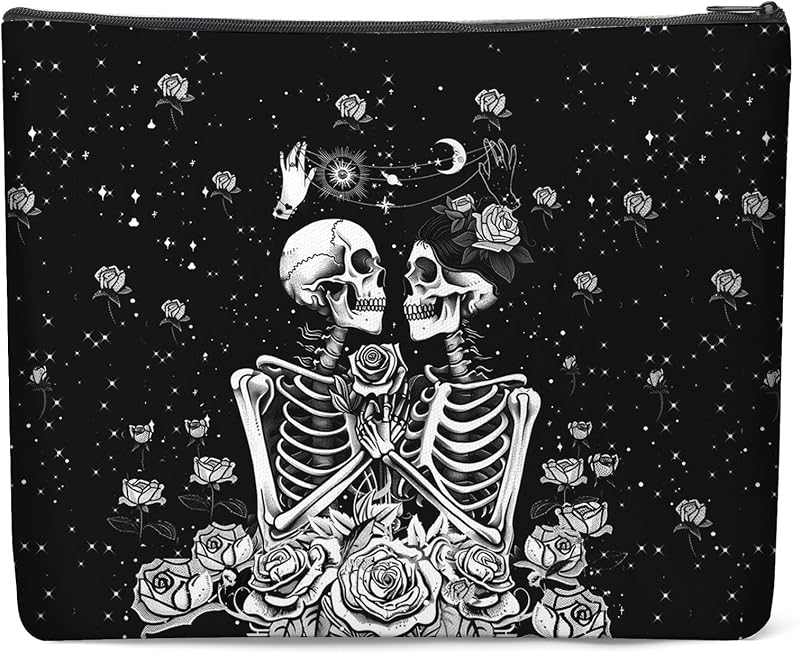 Necessaire de maquiagem Luoycxy em lona com forro e zíper, 25 x 19 x 5 cm, Skeleton