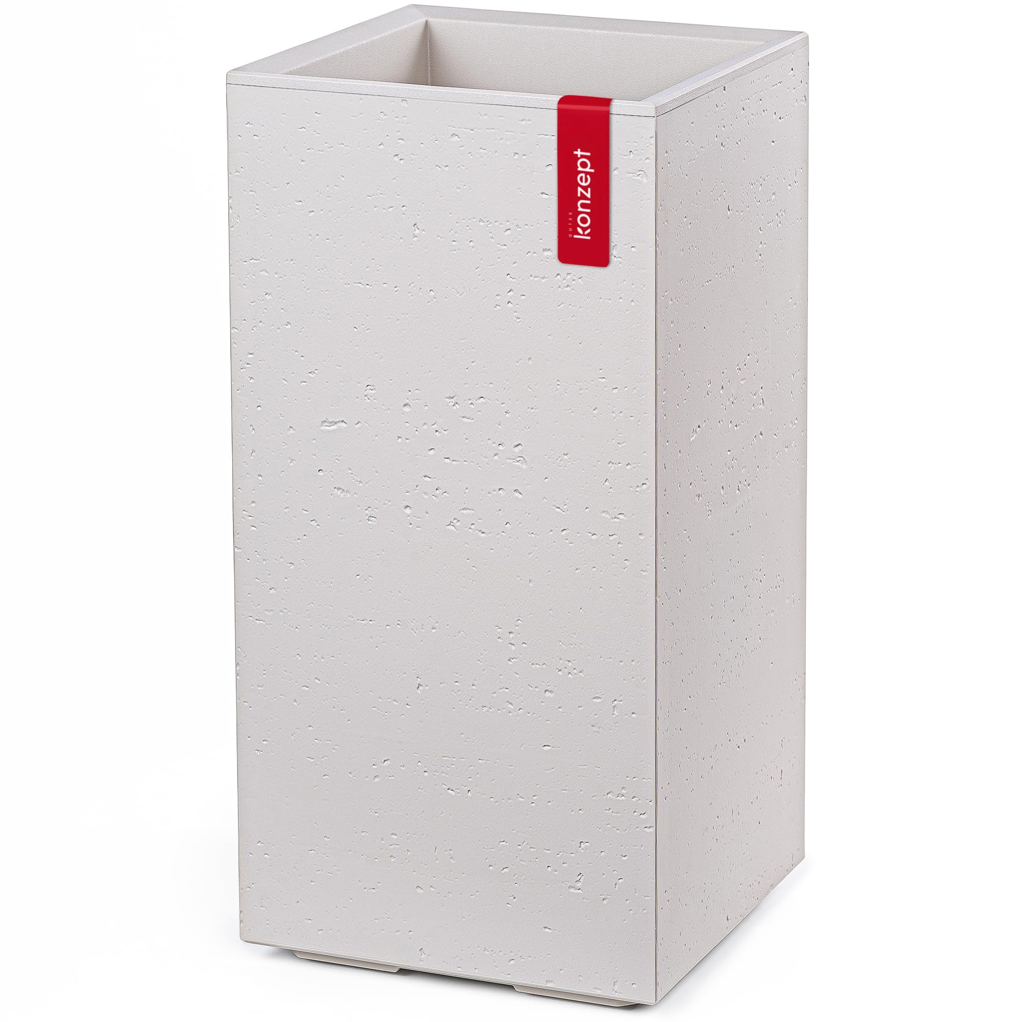 KONZEPT Vaso per piante grande alto in stile cemento con ruote e drenaggio, 28,6 x 28,6 x 59,4 cm – per interni ed esterni, Beige