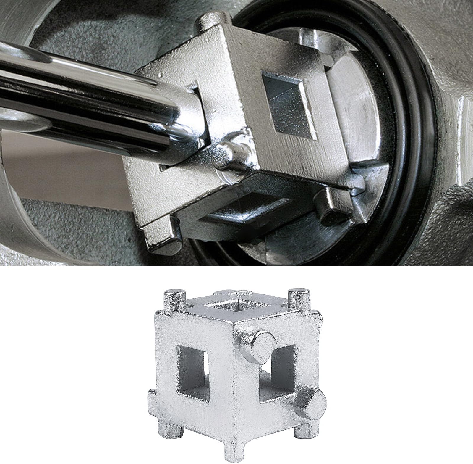 Car Disc Brake Caliper Piston Compression Tool, 3/8" Rear Disc Brake Caliper Spreader Compressor Wind Back Cube Tool, Automotive Accessories Fits Vehicle Rear Disc Brakes (Silver)