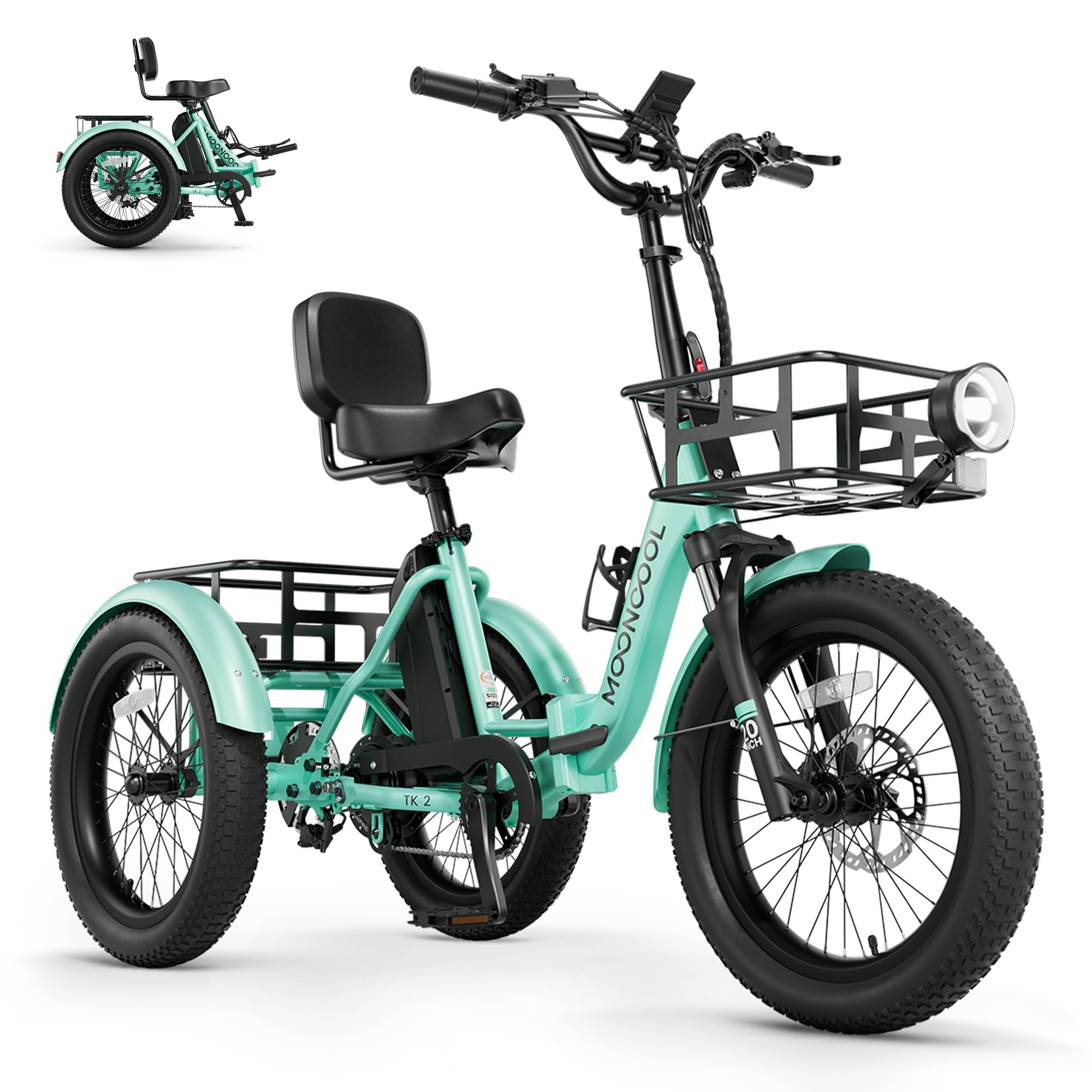 MOONCOOL Electric Tricycle for Adults, Fat Tire Folding Electric Trike