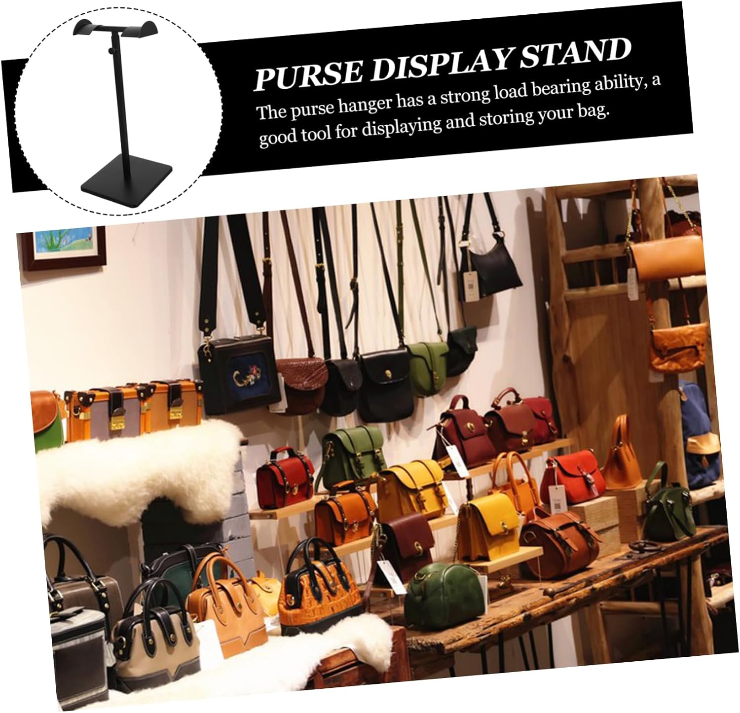 Adjustable Handbag Display Stand Multi-functional Purse Hanger for Handbags Belts and Scarves Sturdy Design Smooth Edges for Safe Storage and Display