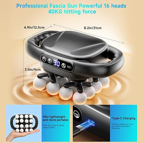 Miniatura 6 de Mini pistola de masaje mejorada de 16 cabezas, masaje eléctrico de tejido profundo, 3 modos, 30 niveles de velocidad, utilizada para aliviar el