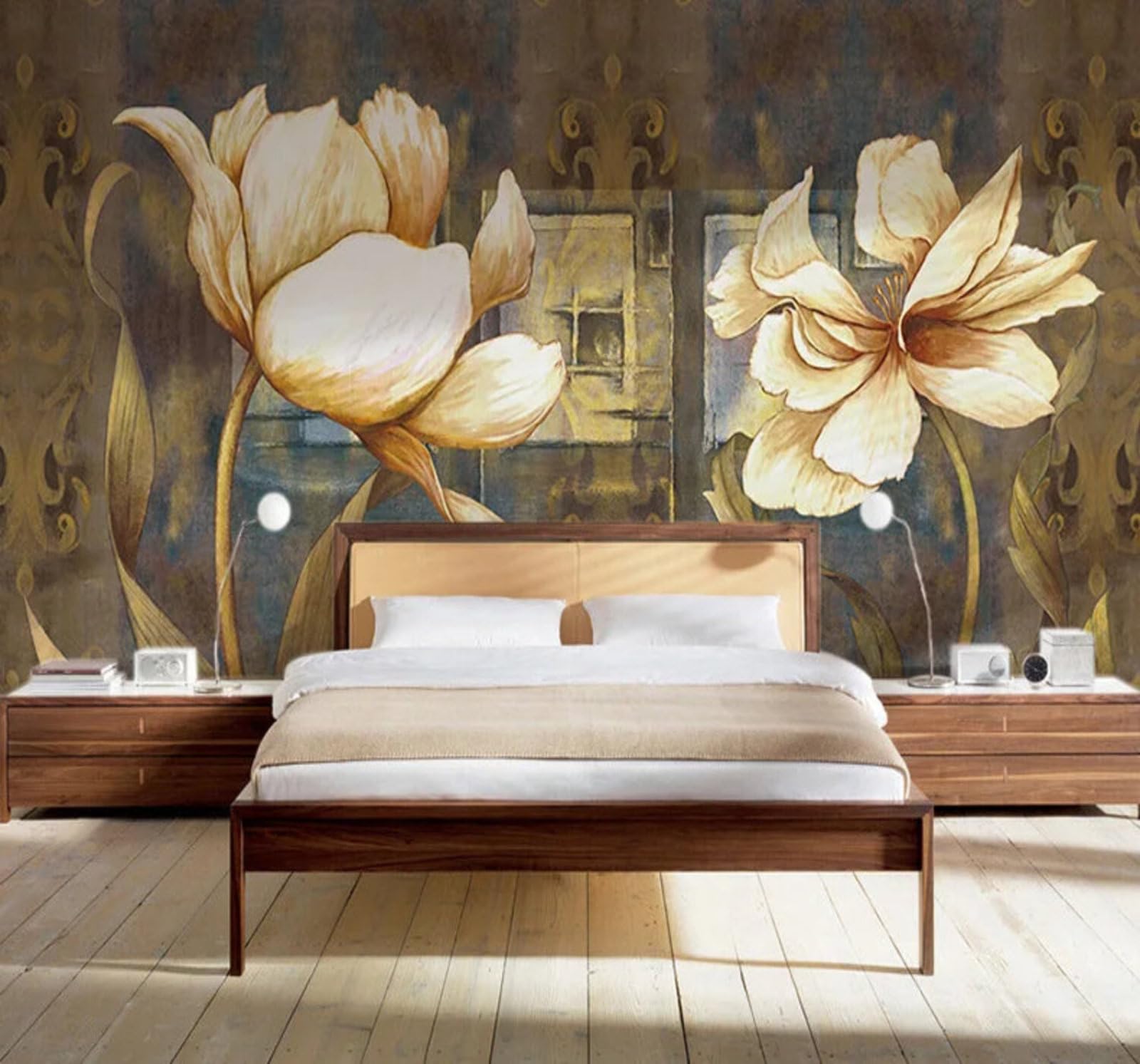 Tzxztt Three Dimensional Vintage Beautiful Floral Art Modern 3D Wallpaper Premium Textured Silk Neutral Tones Material Ideal for Living Room Bedroom-250cm×170cm