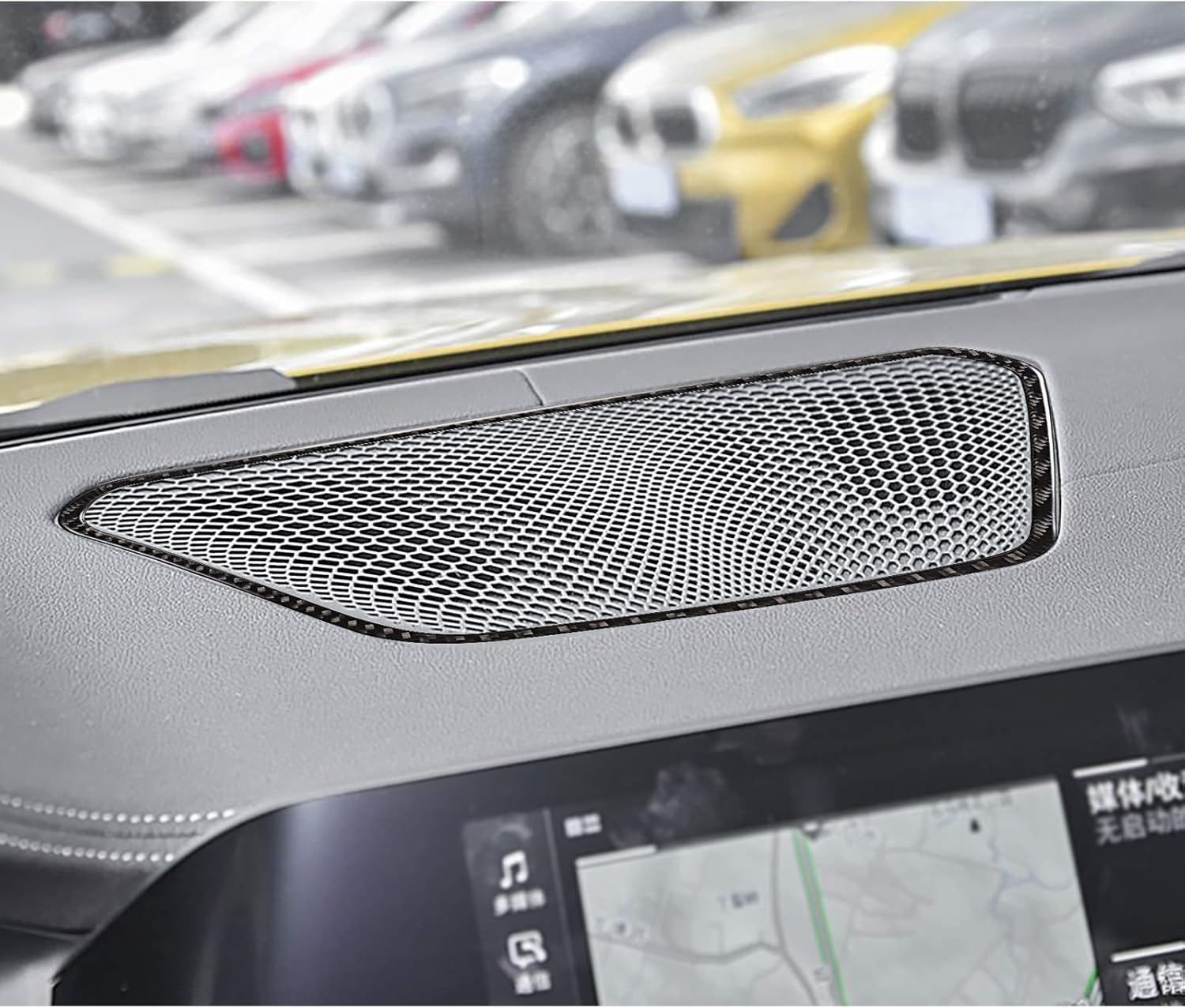 Compatible with Carbon Fiber Dashboard Audio Loudspeaker Frame and Air Outlet Frame Trim Cover for BMW 3 Series 3GT G20 G28 2020 2021 2022 (3PCS Black)