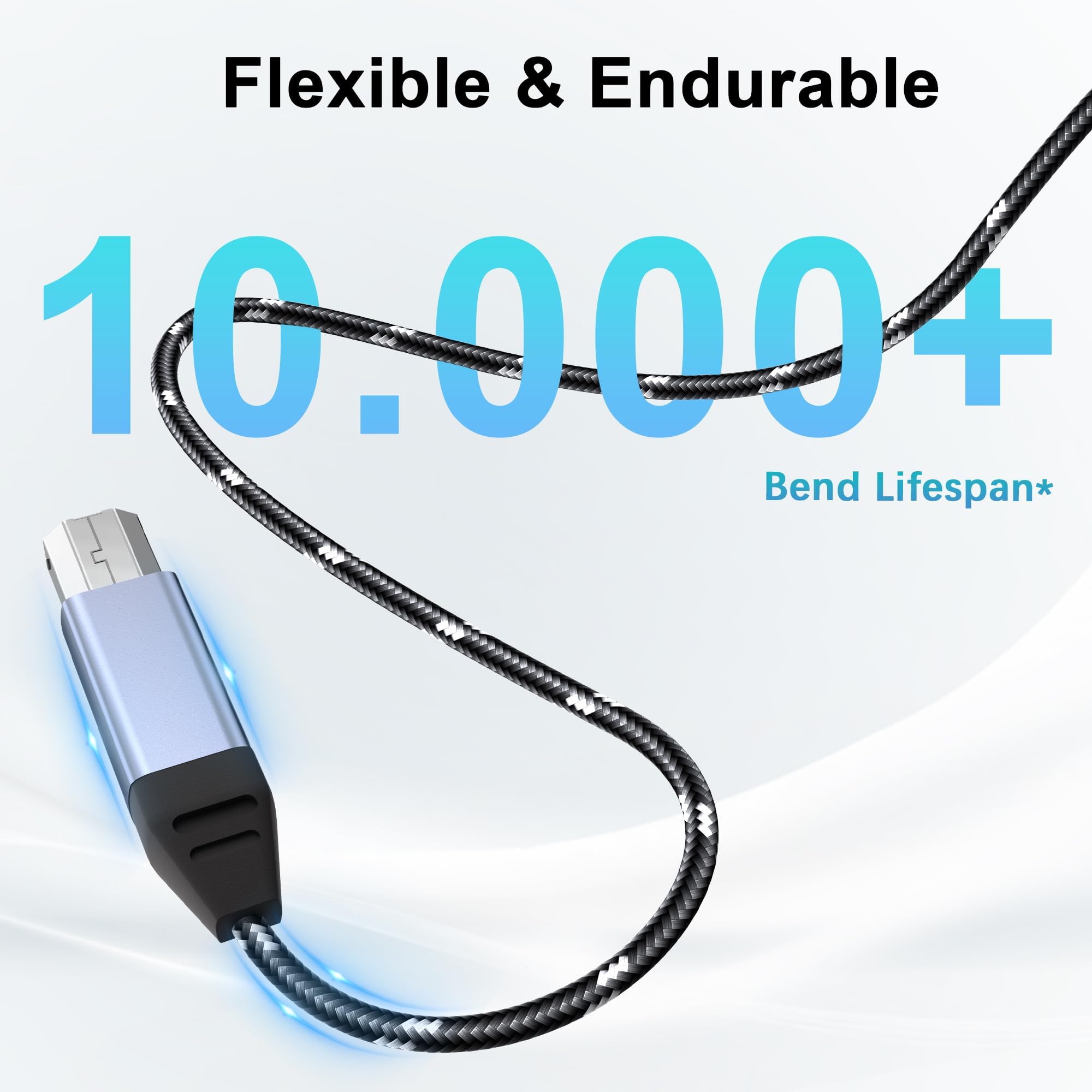 Cavo Stampante USB C A USB B Intrecciato In Nylon 0,5m - Trasferimento Dati 480Mbps, Compatibile Con Stampanti Brother, HP, Epson, Lexmark, Dell
