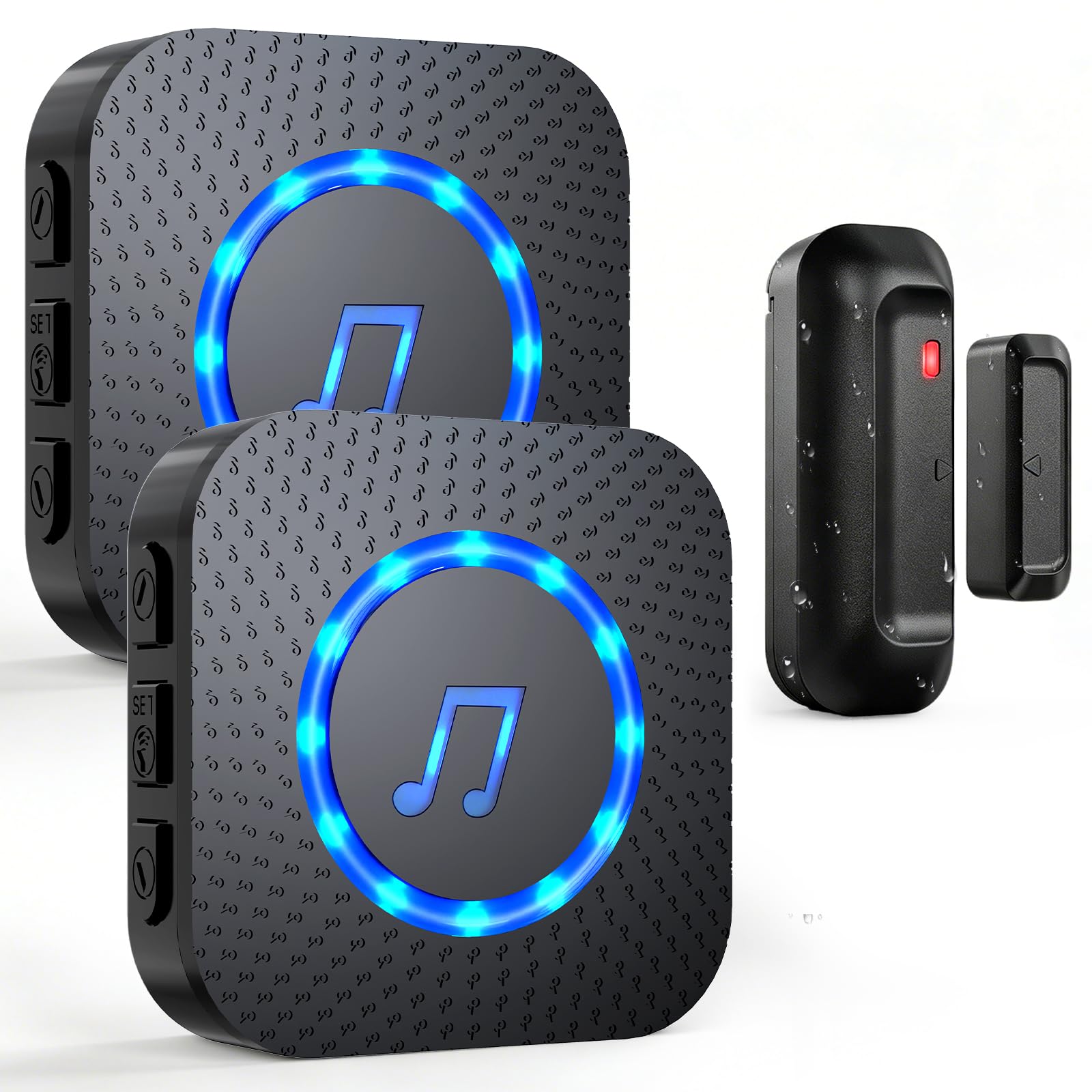 Door Alarm Sensor ChunHee Wireless Door Sensor Chime When Door Opens,Door Entry Alarm Chime for Business/Home/Kids,150M Range,5 Adjustable Volume Door Ringer Alert (Black 1-2)
