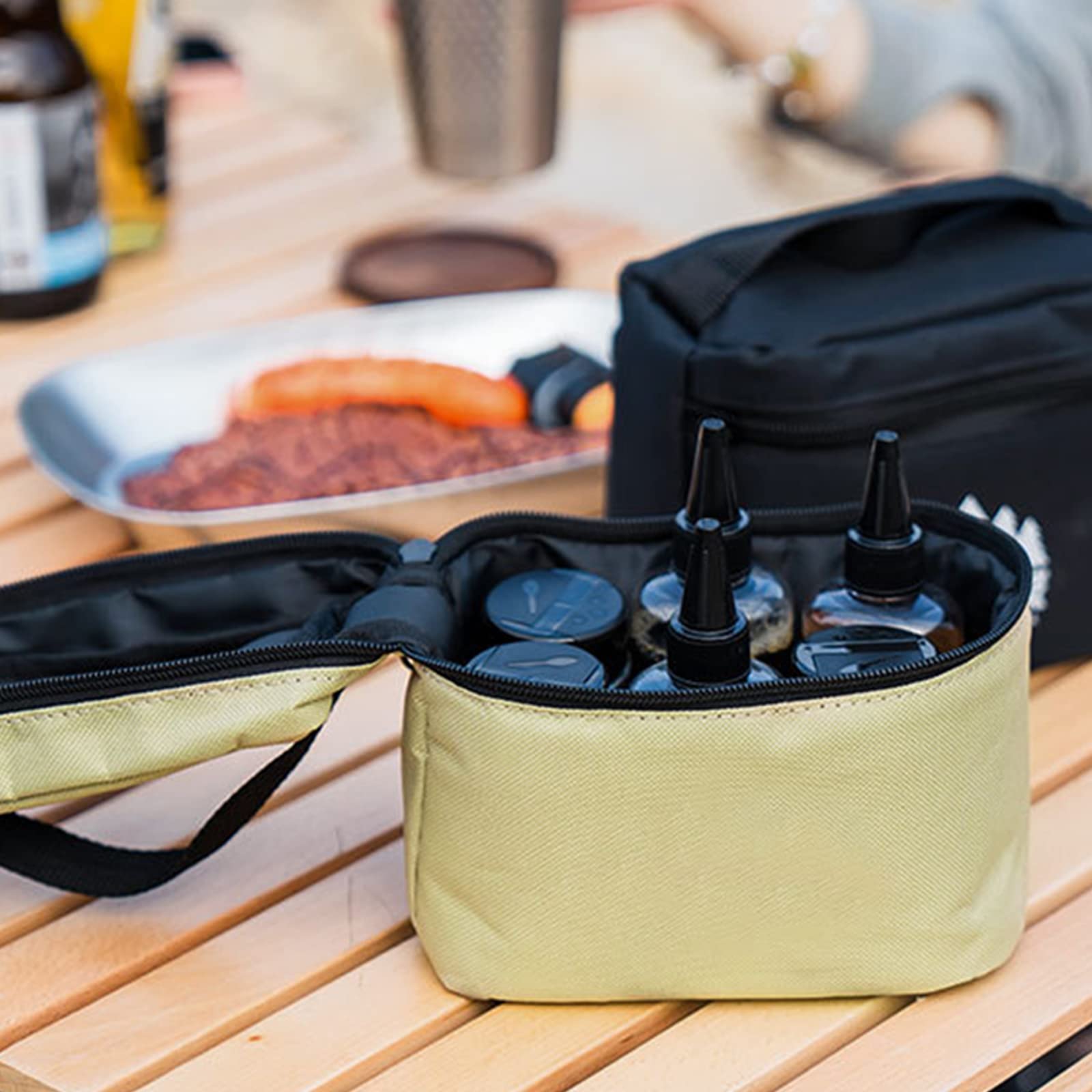 RoseFlower Pot d'assaisonnement Bouteille de Sauce Portable, Lot de 6 Pots À Épices avec Sac de Rangement - sel, poivre, Récipient à épices pour Voyage de Pique-nique au Barbecue Camping en Plein Air