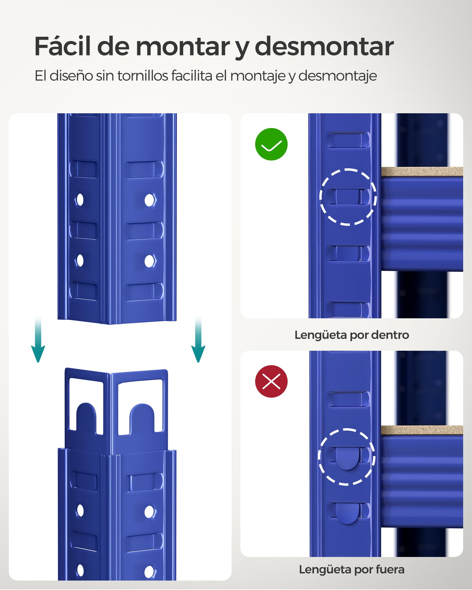 SONGMICS Estantería Pesada de 5 Niveles, Estantería de Acero, Montaje Rápido, Garaje, Almacén, Trastero, Carga de 875 kg, 40 x 90 x 180 cm, Azul GLR040Q01