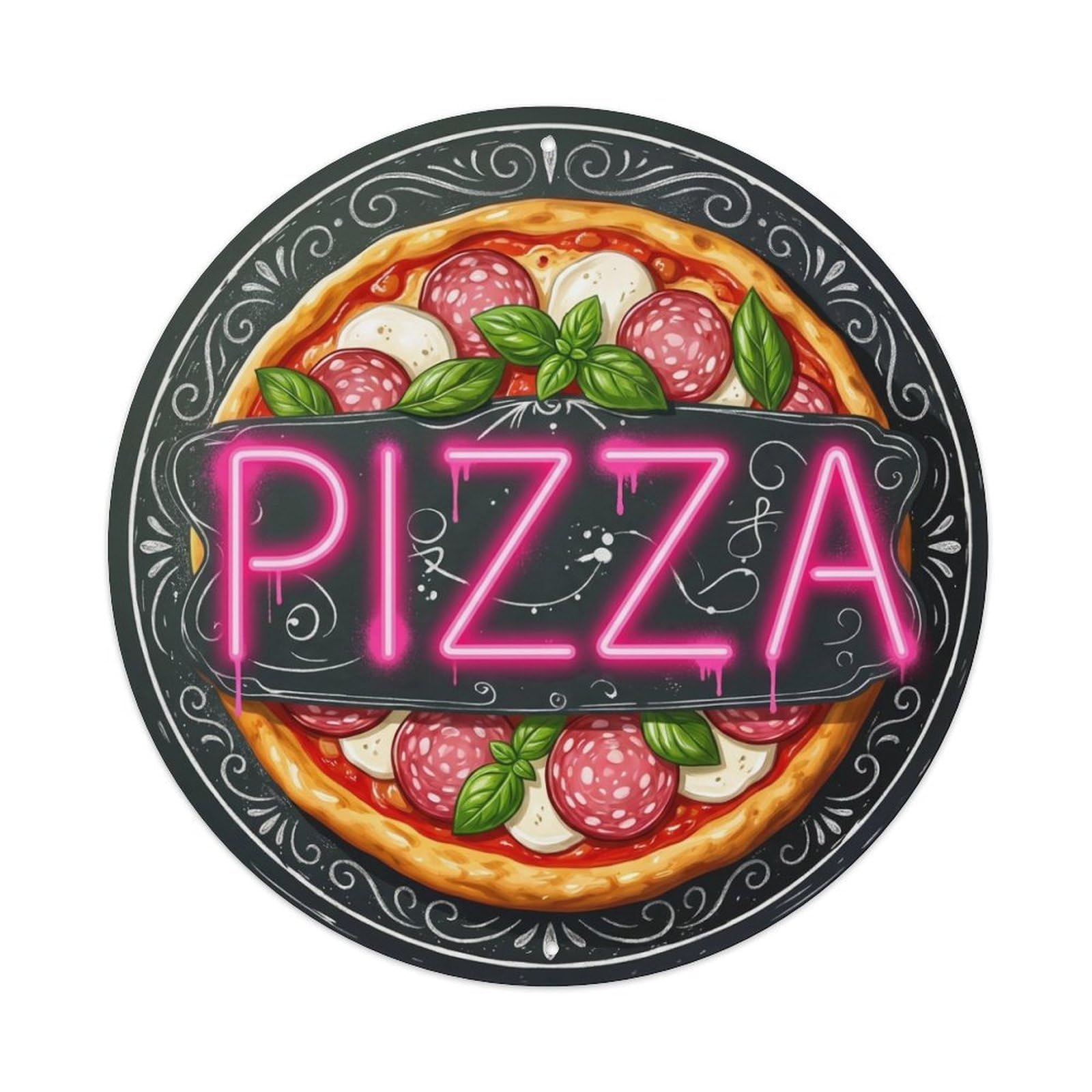 Salami Mozzarella Basil Pizza Italian Cuisine Metal Tin Sign