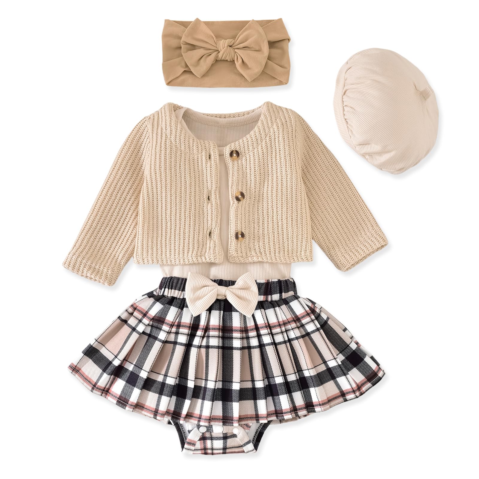 Aalizzwell Infant Baby Girl Fall Winter Skirt Outfit with Cardigan 5Pcs 0-18 Months