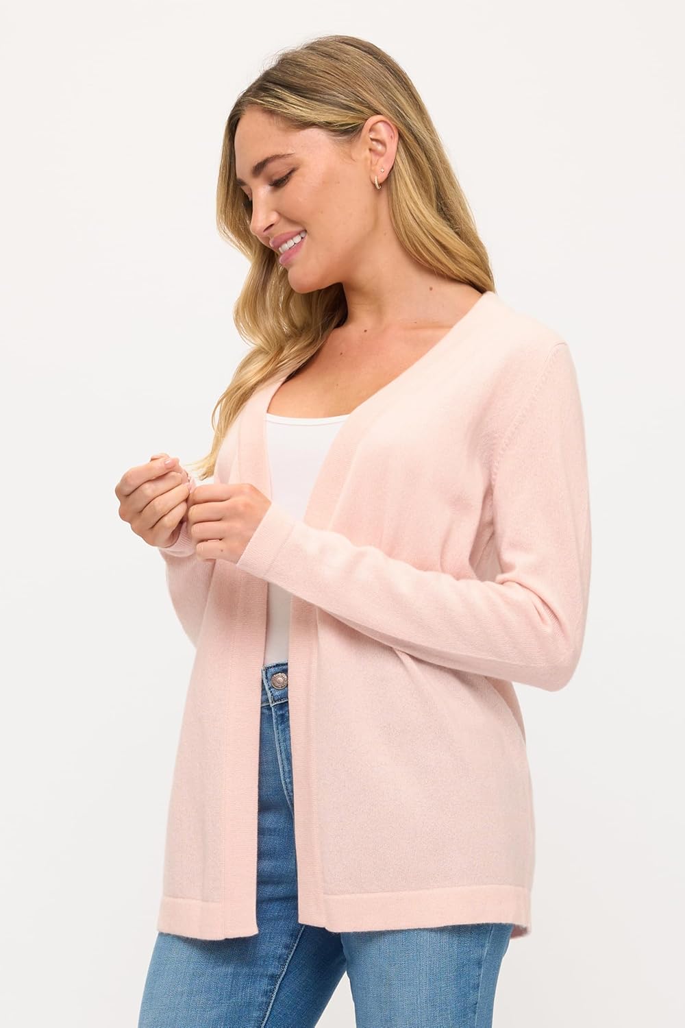 Women's 100% Cashmere Soft Long Sleeve Front Drape Open Cardigan - Image 3
