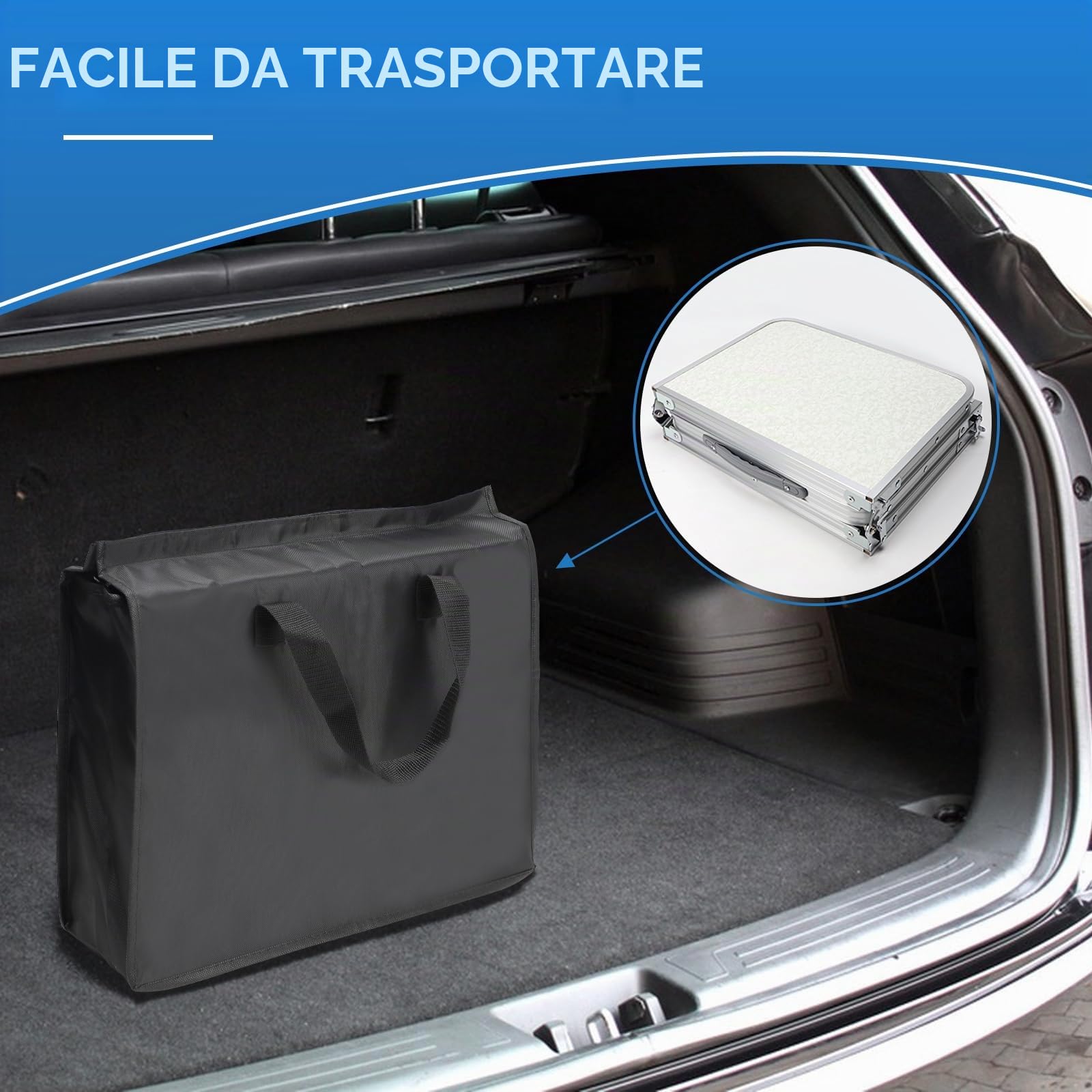 CPROSP Tavolo da Campeggio Portatile Pieghevole 90 * 40cm, da Picnic per Esterni Nero, Altezza Regolabile 26-70cm con Rete di Contenimento, Borsa per Il Trasporto Inclusa in Alluminio MDF 4 Persone