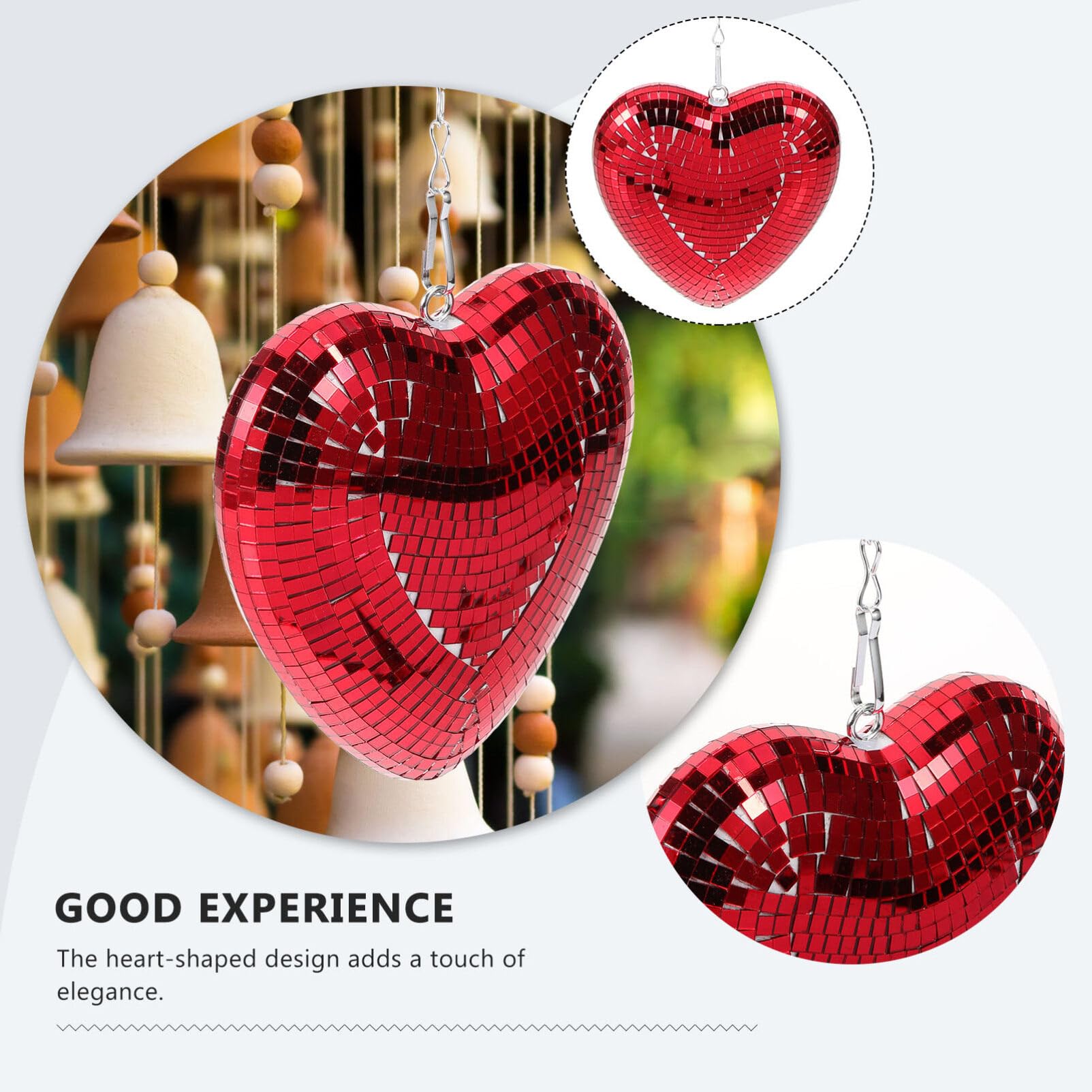 HOLIDYOYO Ornaments Disco Heart Shape Disco Mirror Elegant Hanging Decoration Party Lights Reflective