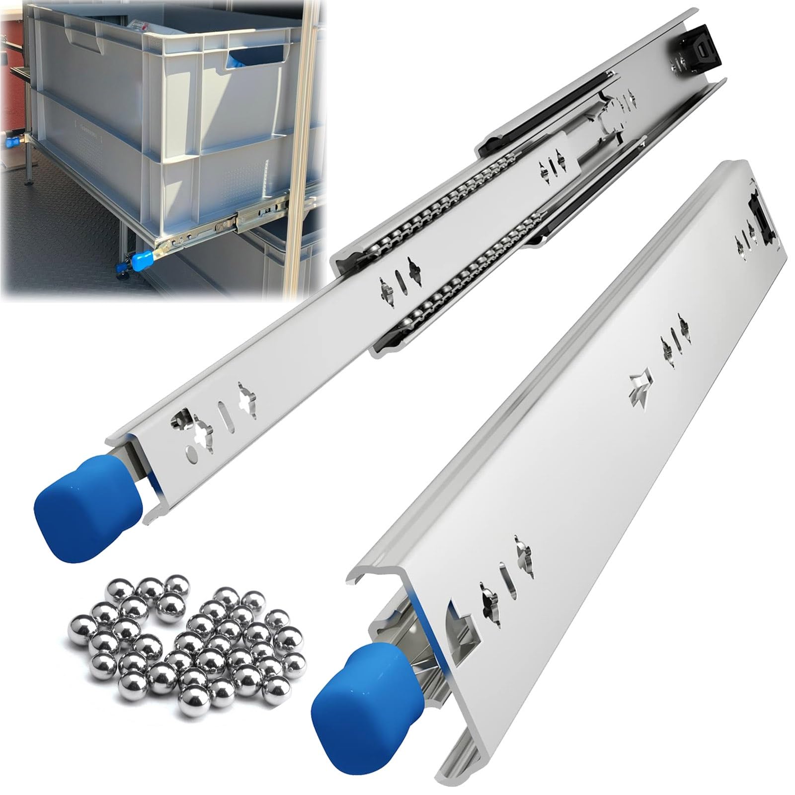 Schubladenschienen mit Schloss Schubladenauszug 120kg Tragfähigkeit Seitenmontage Vollauszug-Kugellager Schwerlast-Schubladenauszüge 1 Paar 250-1500mm((20 inch)500mm)