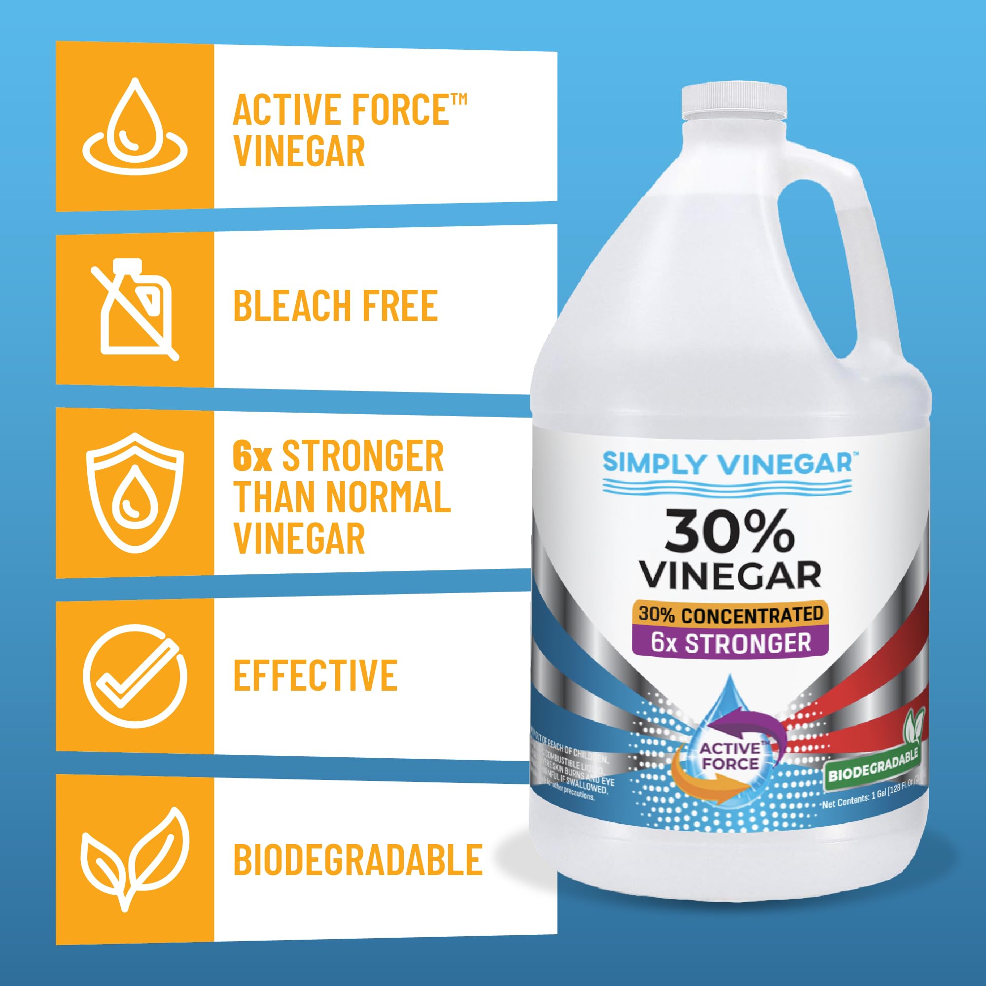 Simply Vinegar 30% Essig - Reiner, konzentrierter Active-Force-Essig für Reinigung, Haus und Garten, 3,628.7 g (2)